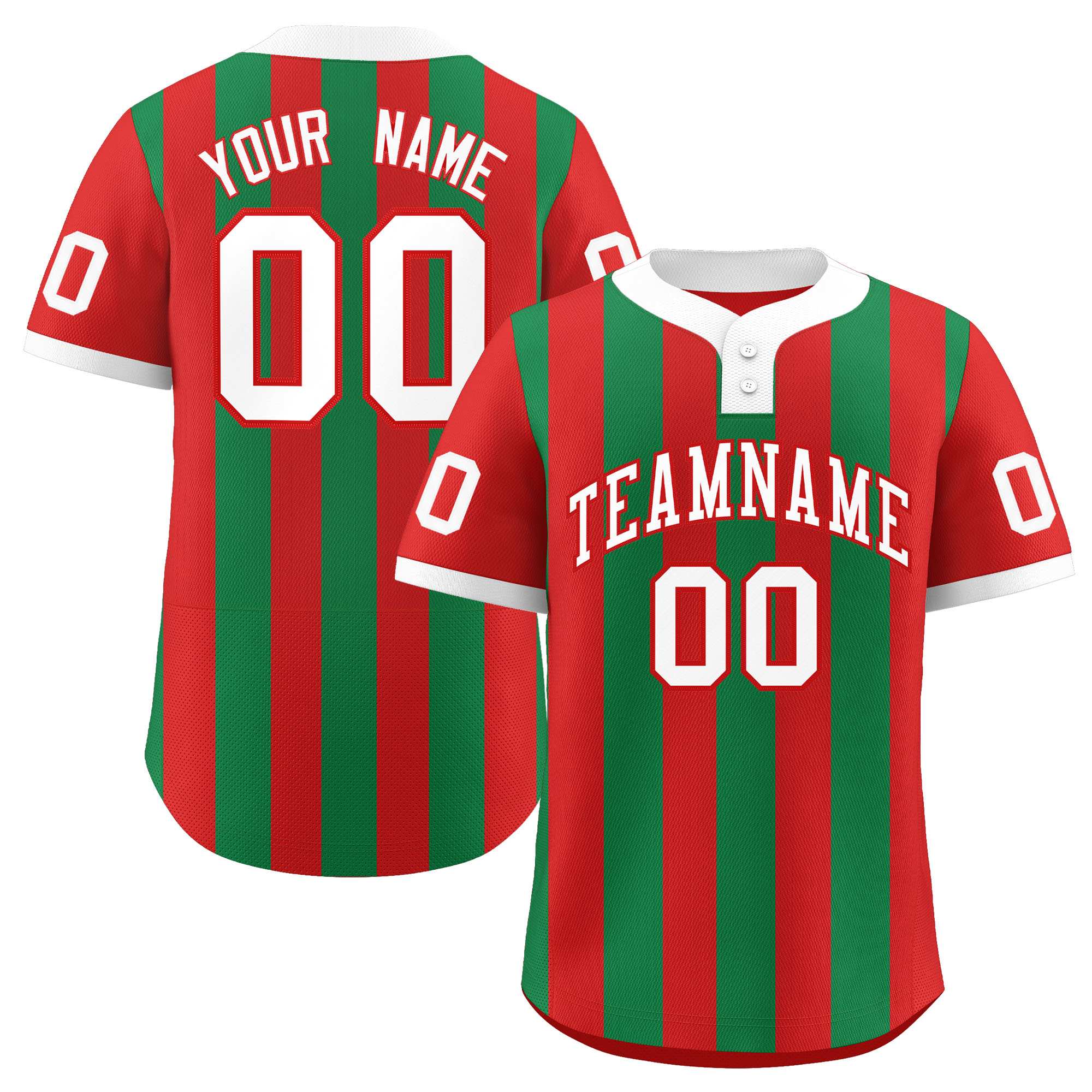 Custom Red Kelly Green Stripe Fashion Authentic Two-Button Baseball Jersey| KXKSHOP