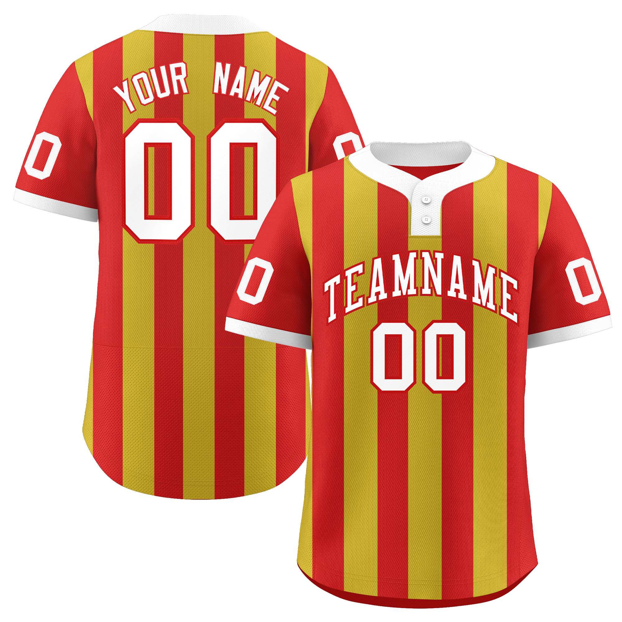 Custom Red Old Gold Stripe Fashion Authentic Two-Button Baseball Jersey| KXKSHOP