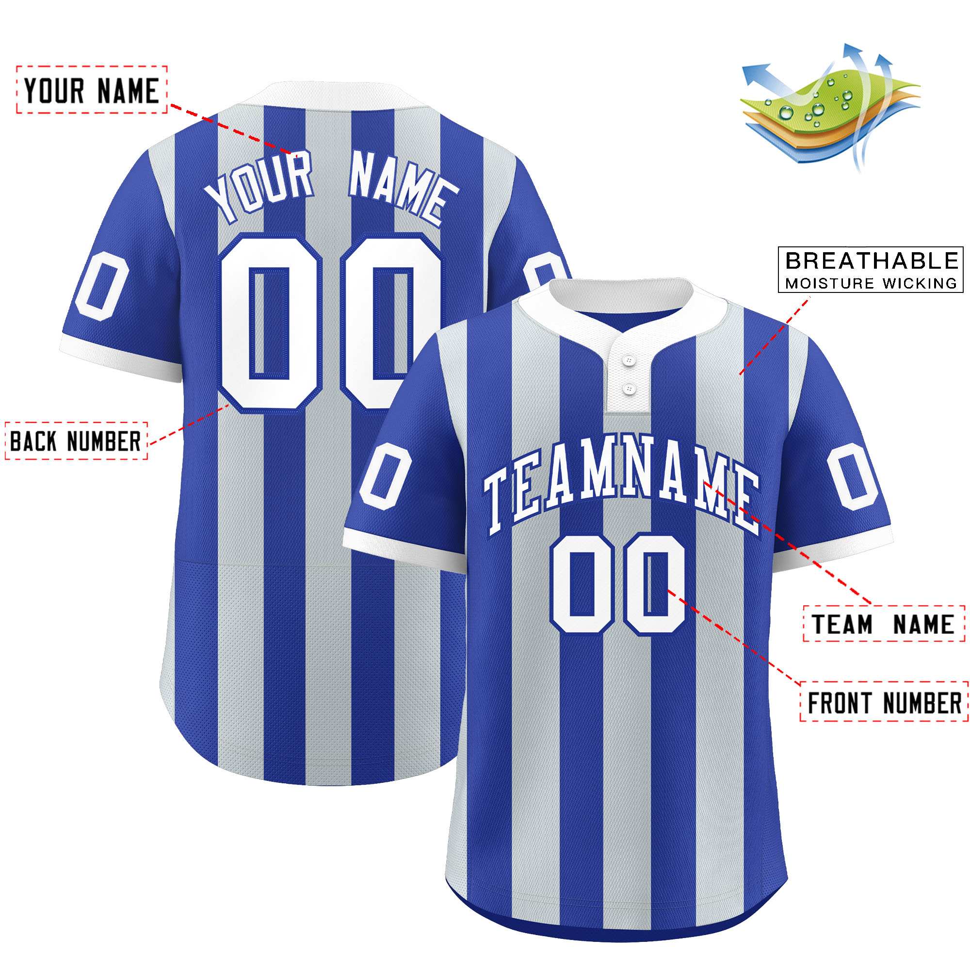 Custom Royal Silver Stripe Fashion Authentic Two-Button Baseball Jersey| KXKSHOP