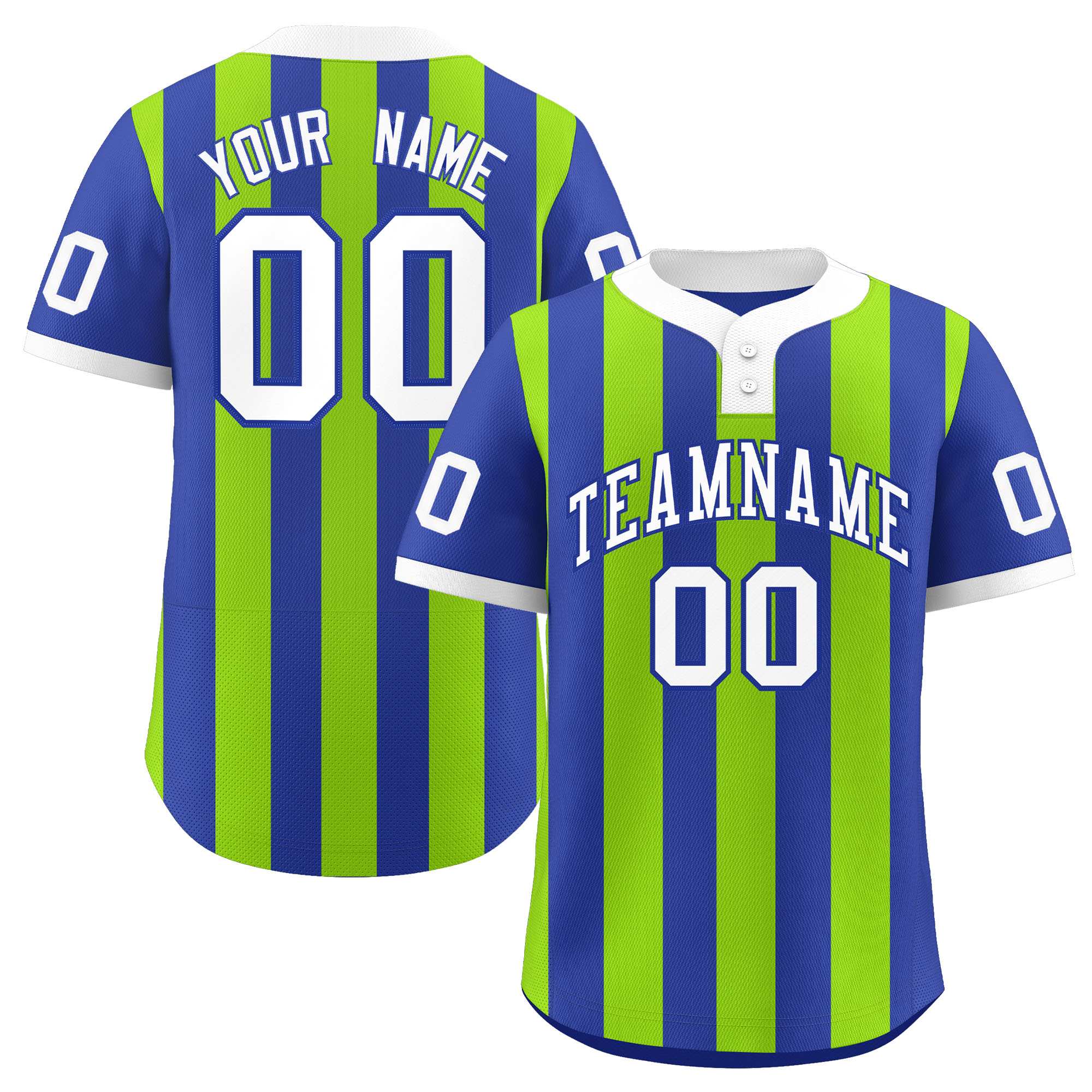 Custom Royal Neon Green Stripe Fashion Authentic Two-Button Baseball Jersey| KXKSHOP