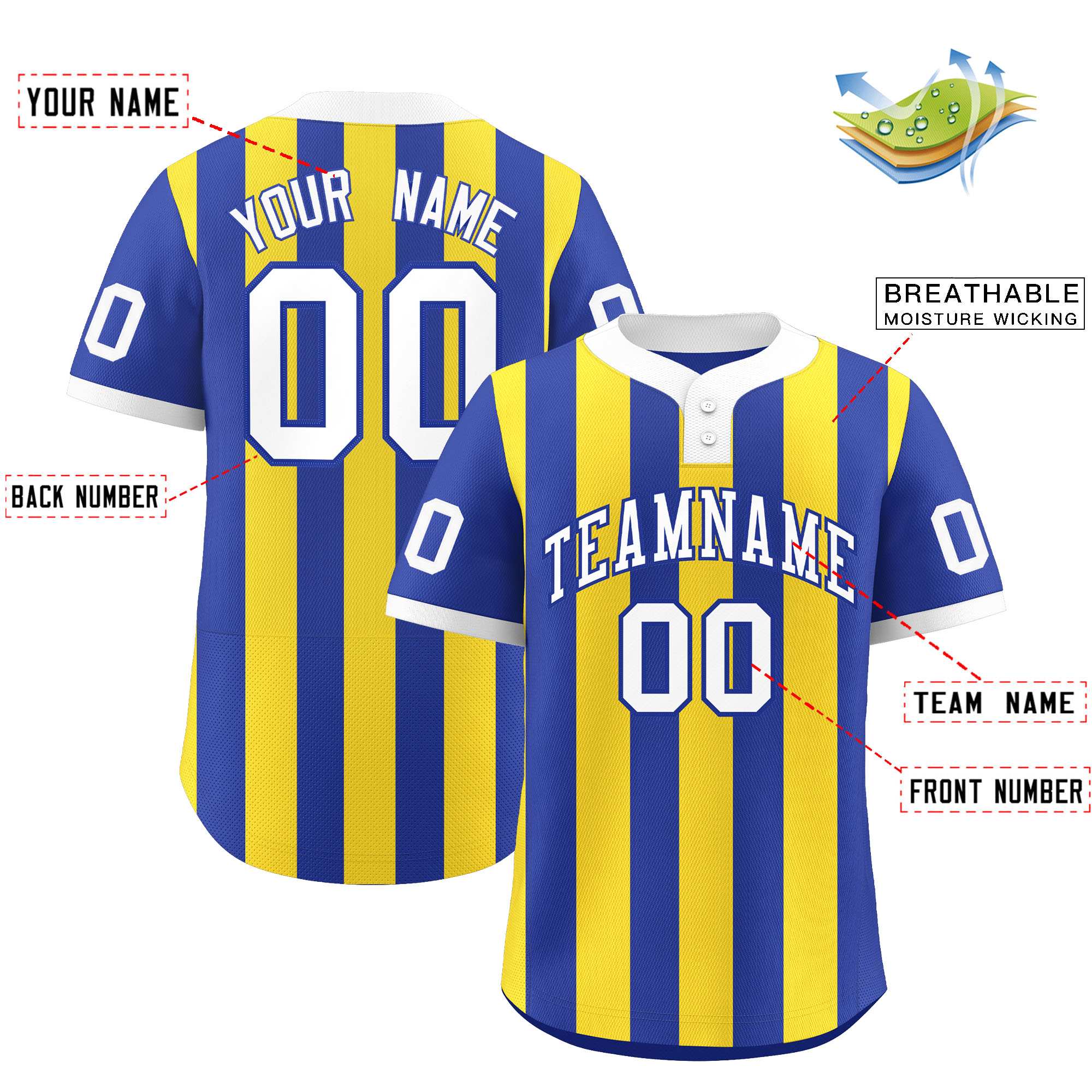 Custom Royal Gold Stripe Fashion Authentic Two-Button Baseball Jersey| KXKSHOP