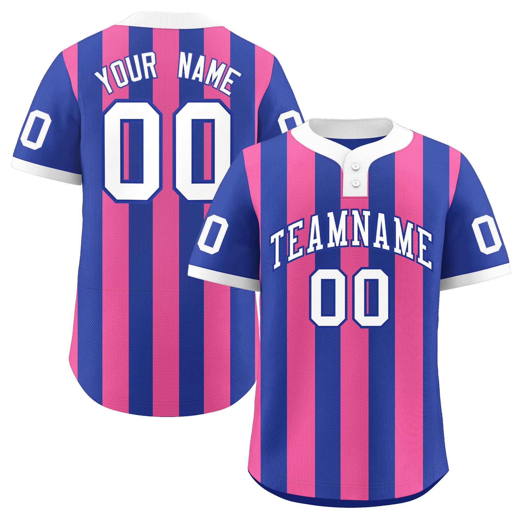Custom Royal Pink Stripe Fashion Authentic Two-Button Baseball Jersey| KXKSHOP