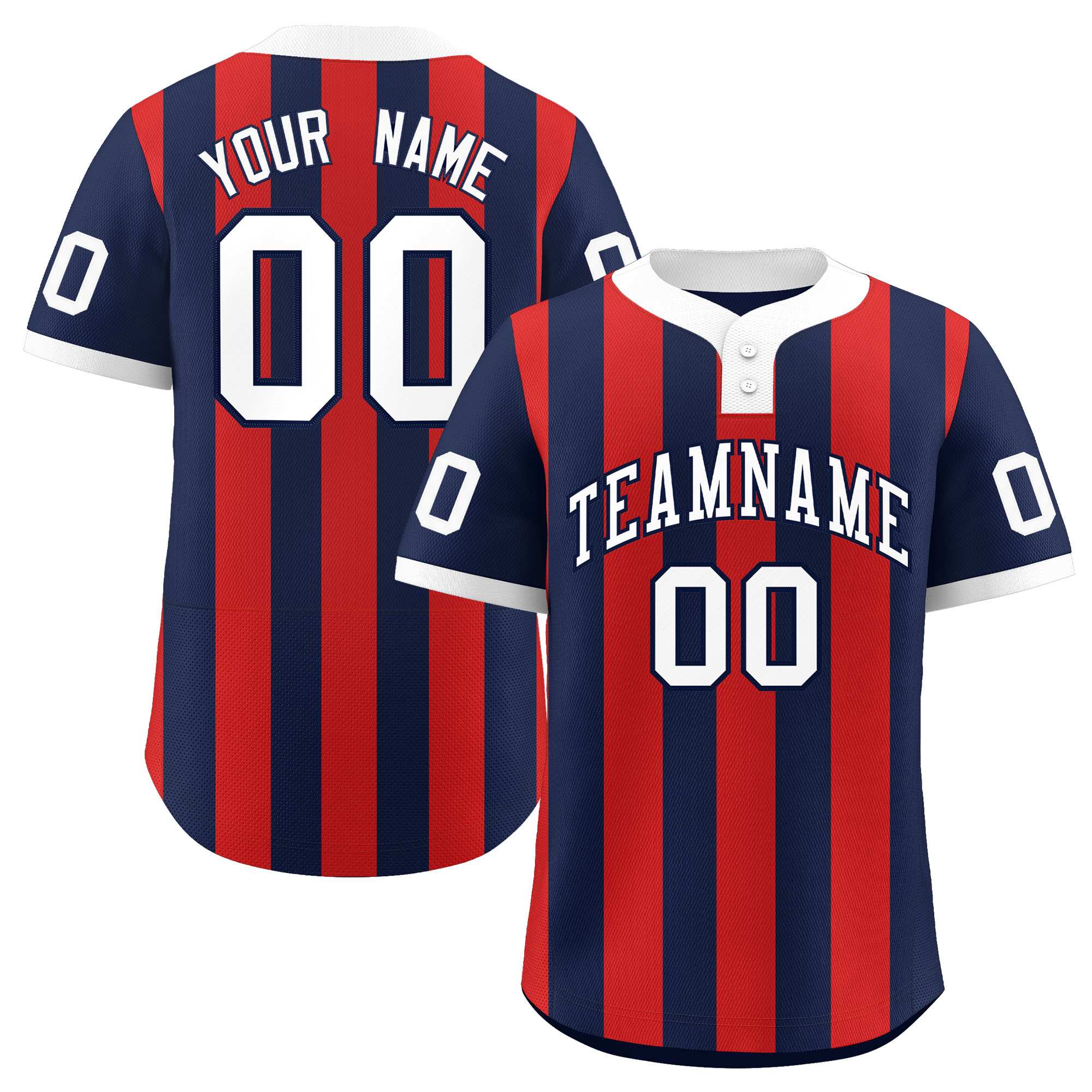 Custom Navy Red Stripe Fashion Authentic Two-Button Baseball Jersey| KXKSHOP