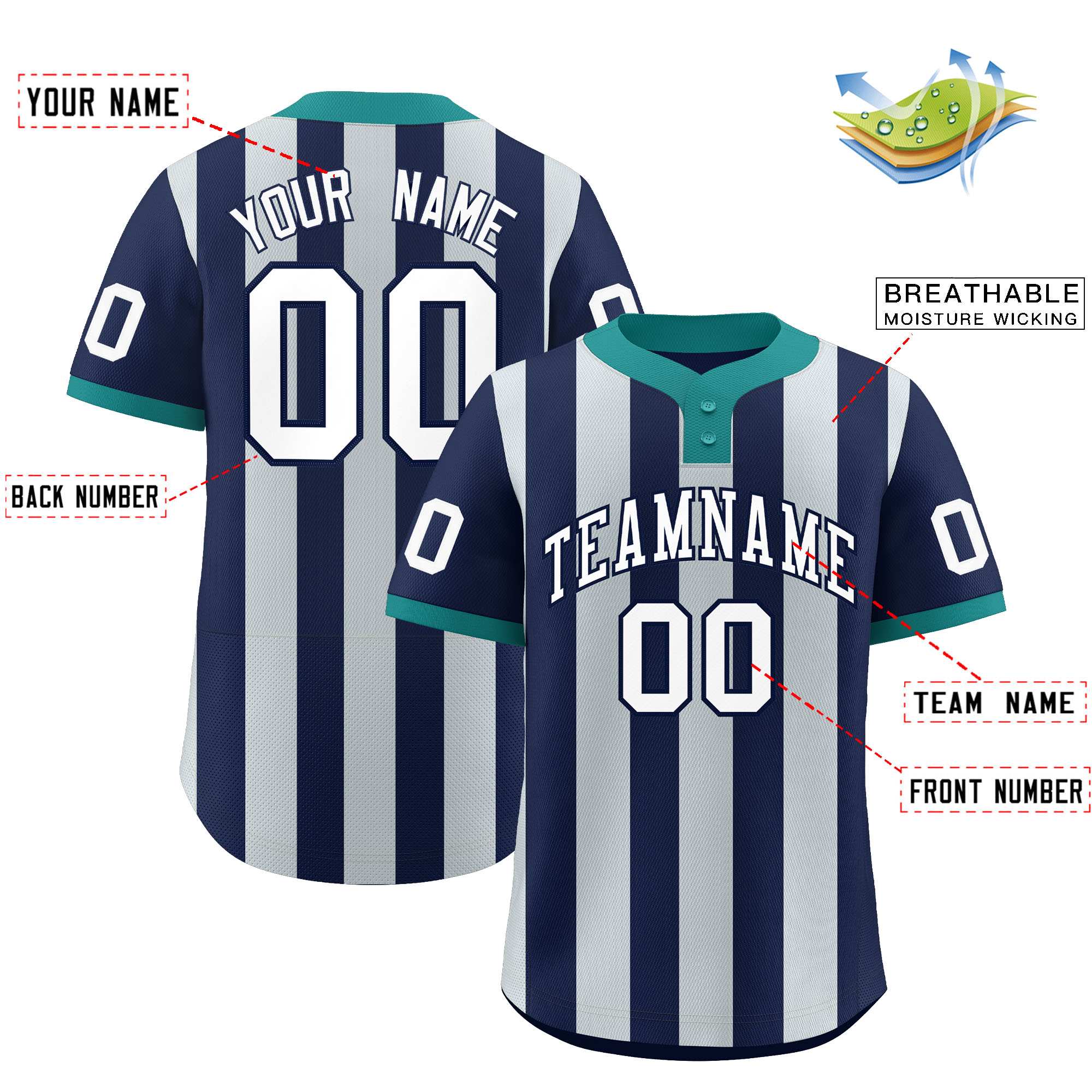 Custom Navy Silver Stripe Fashion Authentic Two-Button Baseball Jersey| KXKSHOP
