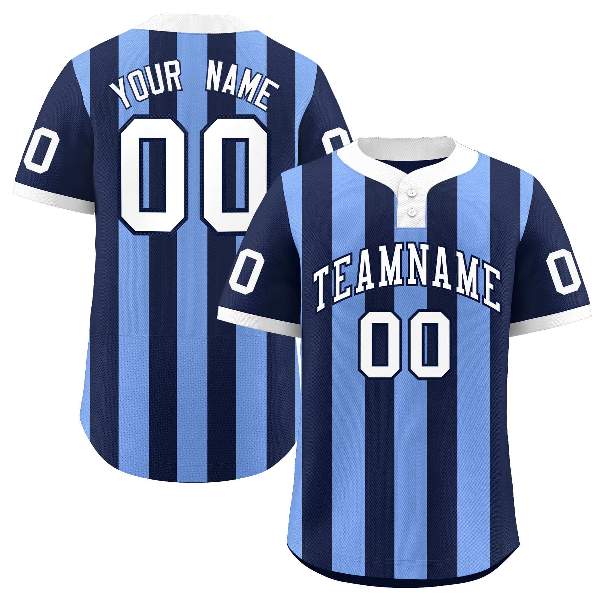 Custom Navy Light Blue Stripe Fashion Authentic Two-Button Baseball Jersey| KXKSHOP