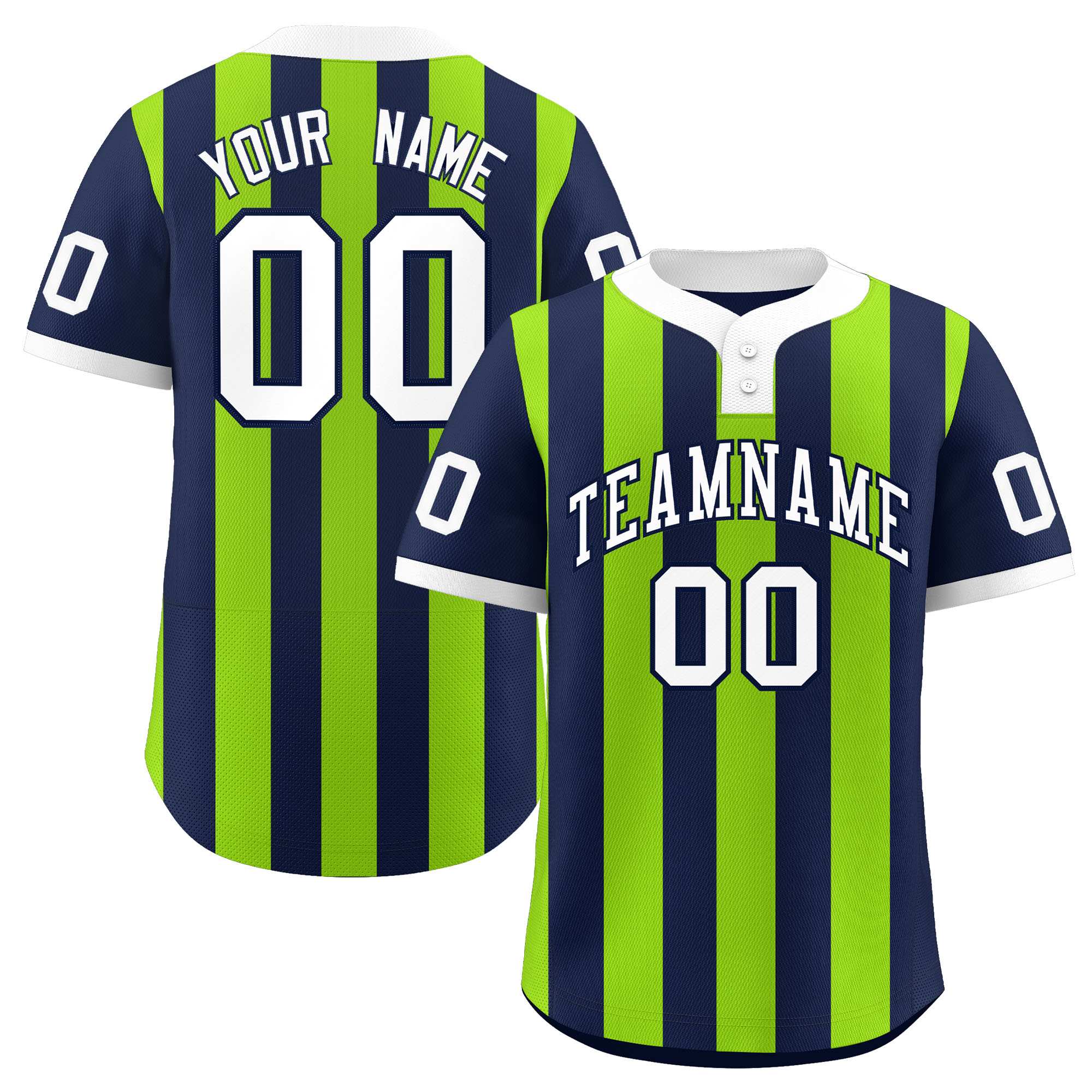 Custom Navy Neon Green Stripe Fashion Authentic Two-Button Baseball Jersey| KXKSHOP