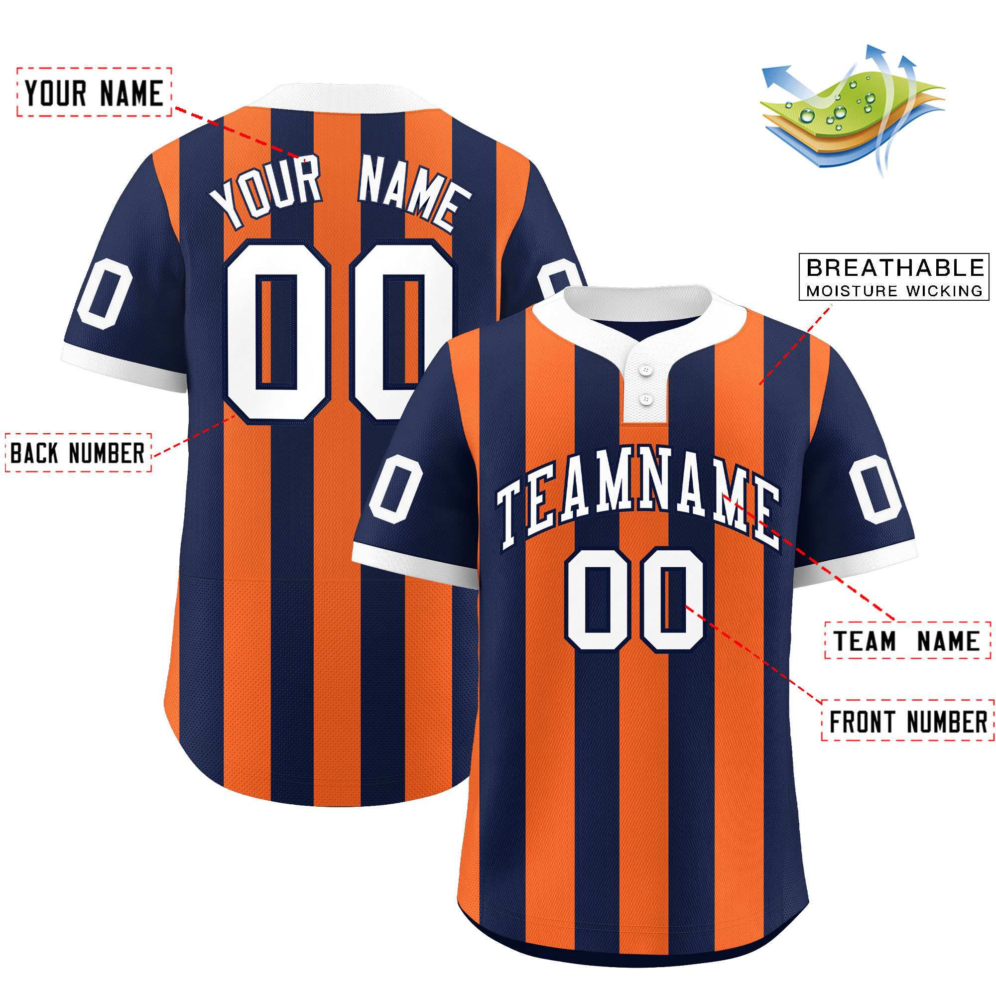 Custom Navy Orange Stripe Fashion Authentic Two-Button Baseball Jersey| KXKSHOP