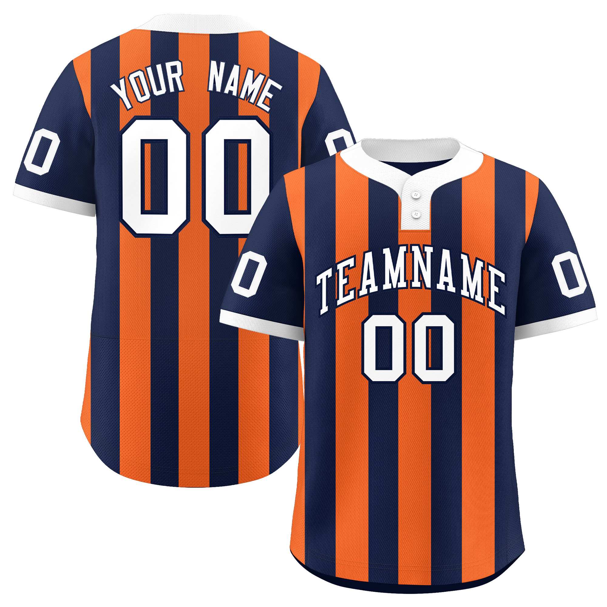 Custom Navy Orange Stripe Fashion Authentic Two-Button Baseball Jersey| KXKSHOP