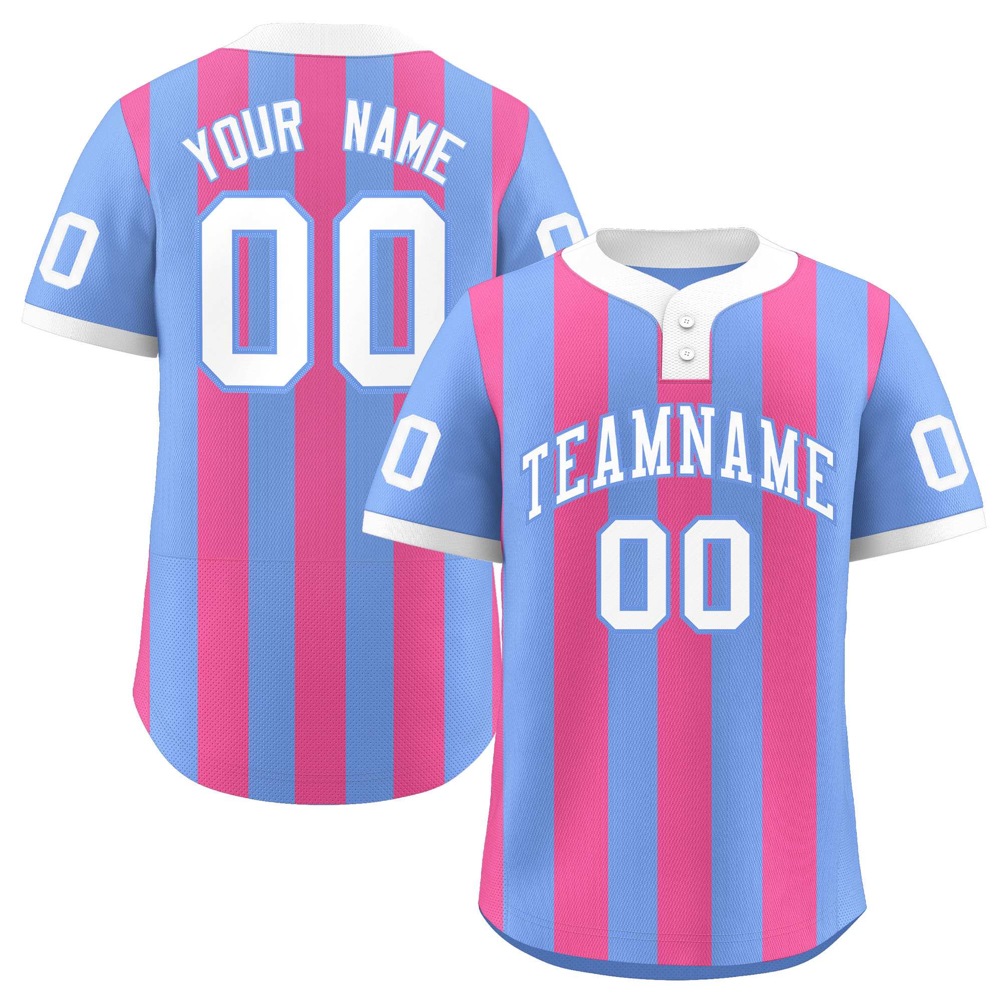 Custom Light Blue Pink Stripe Fashion Authentic Two-Button Softball Jersey