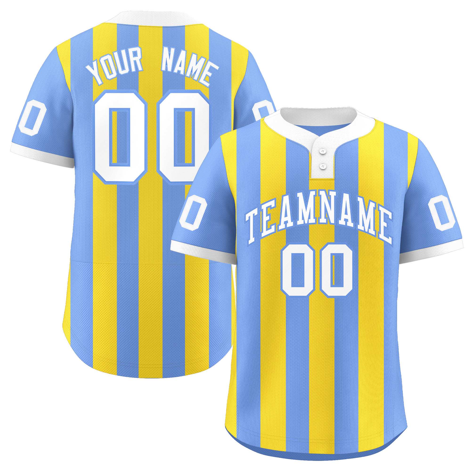 Custom Light Blue Gold Stripe Fashion Authentic Two-Button Softball Jersey
