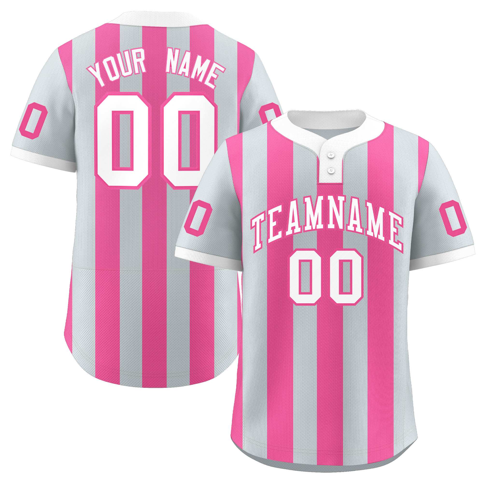 Custom Silver Pink Stripe Fashion Authentic Two-Button Baseball Jersey| KXKSHOP