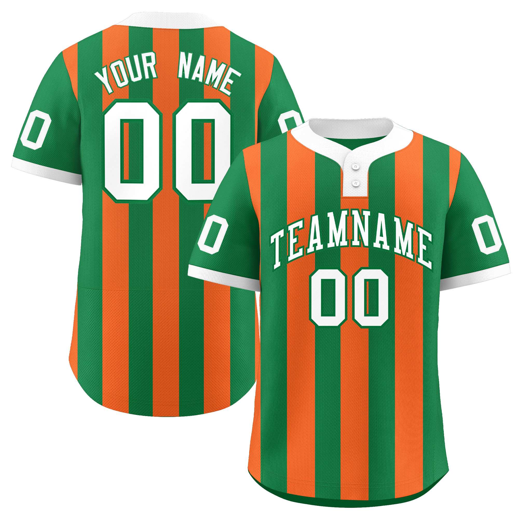 Custom Kelly Green Orange Stripe Fashion Authentic Two-Button Baseball Jersey| KXKSHOP