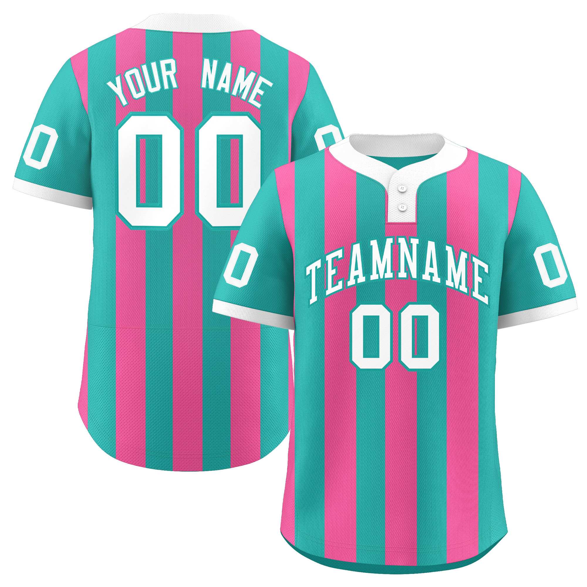Custom Aqua Pink Stripe Fashion Authentic Two-Button Softball Jersey