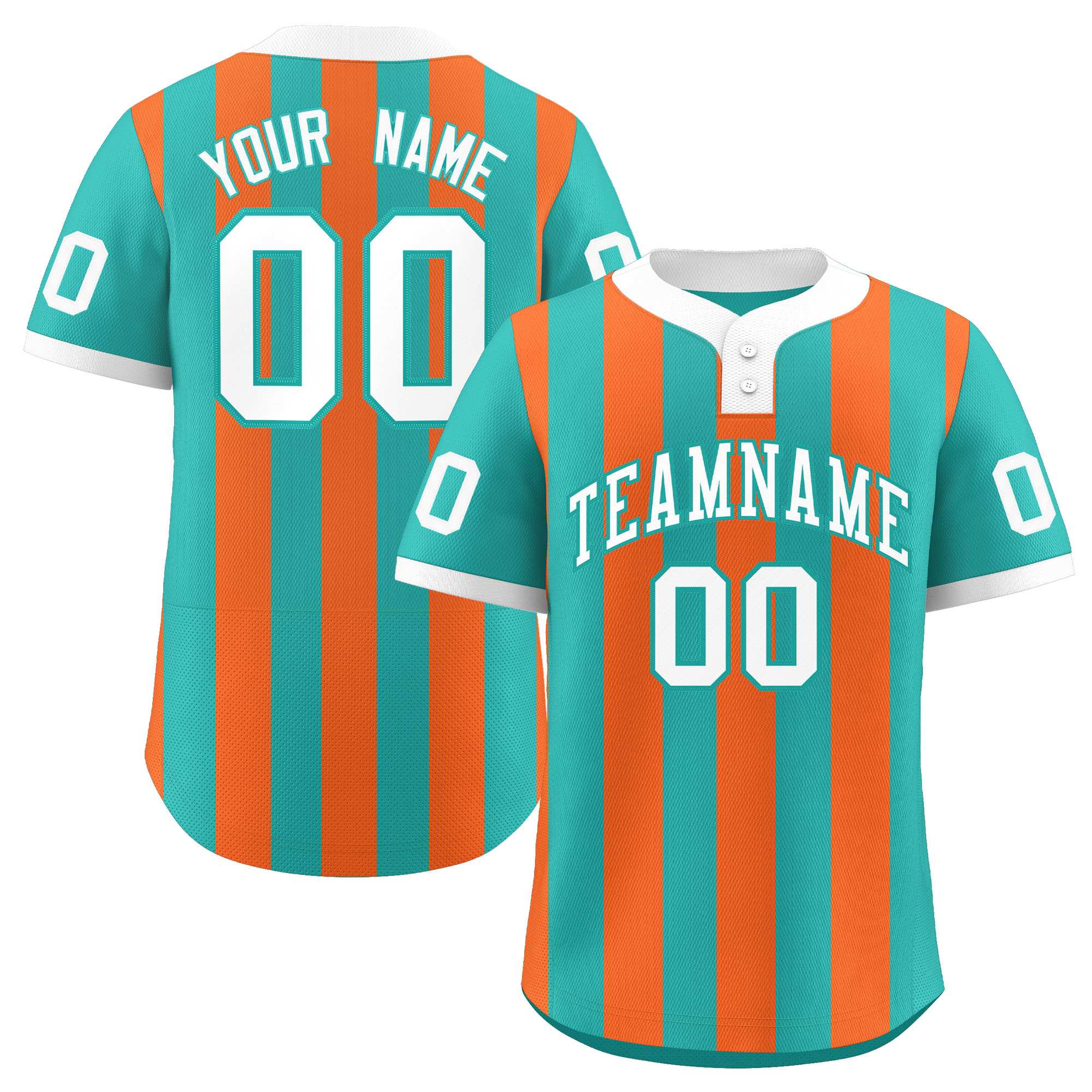 Custom Aqua Orange Stripe Fashion Authentic Two-Button Baseball Jersey| KXKSHOP