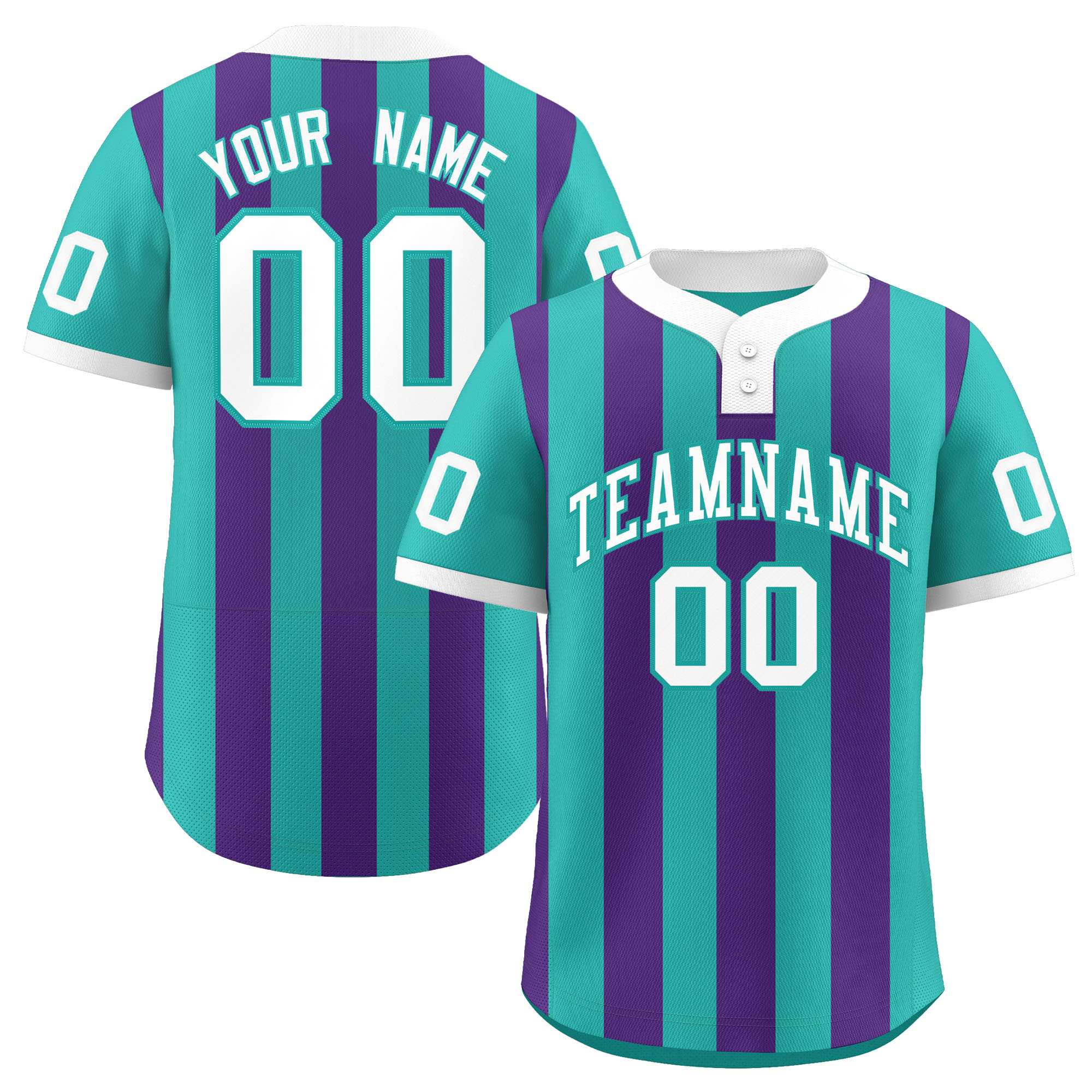 Custom Aqua Purple Stripe Fashion Authentic Two-Button Baseball Jersey| KXKSHOP