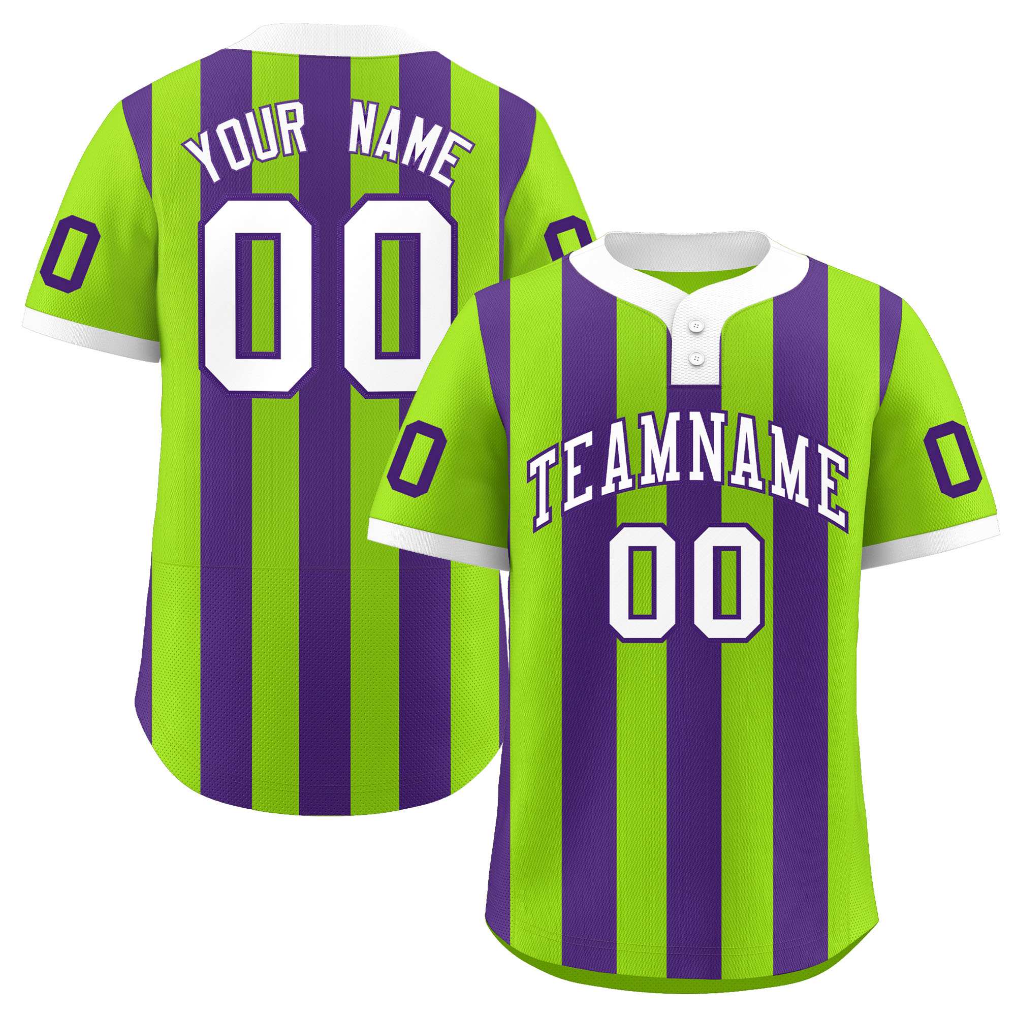 Custom Neon Green Purple Stripe Fashion Authentic Two-Button Baseball Jersey| KXKSHOP