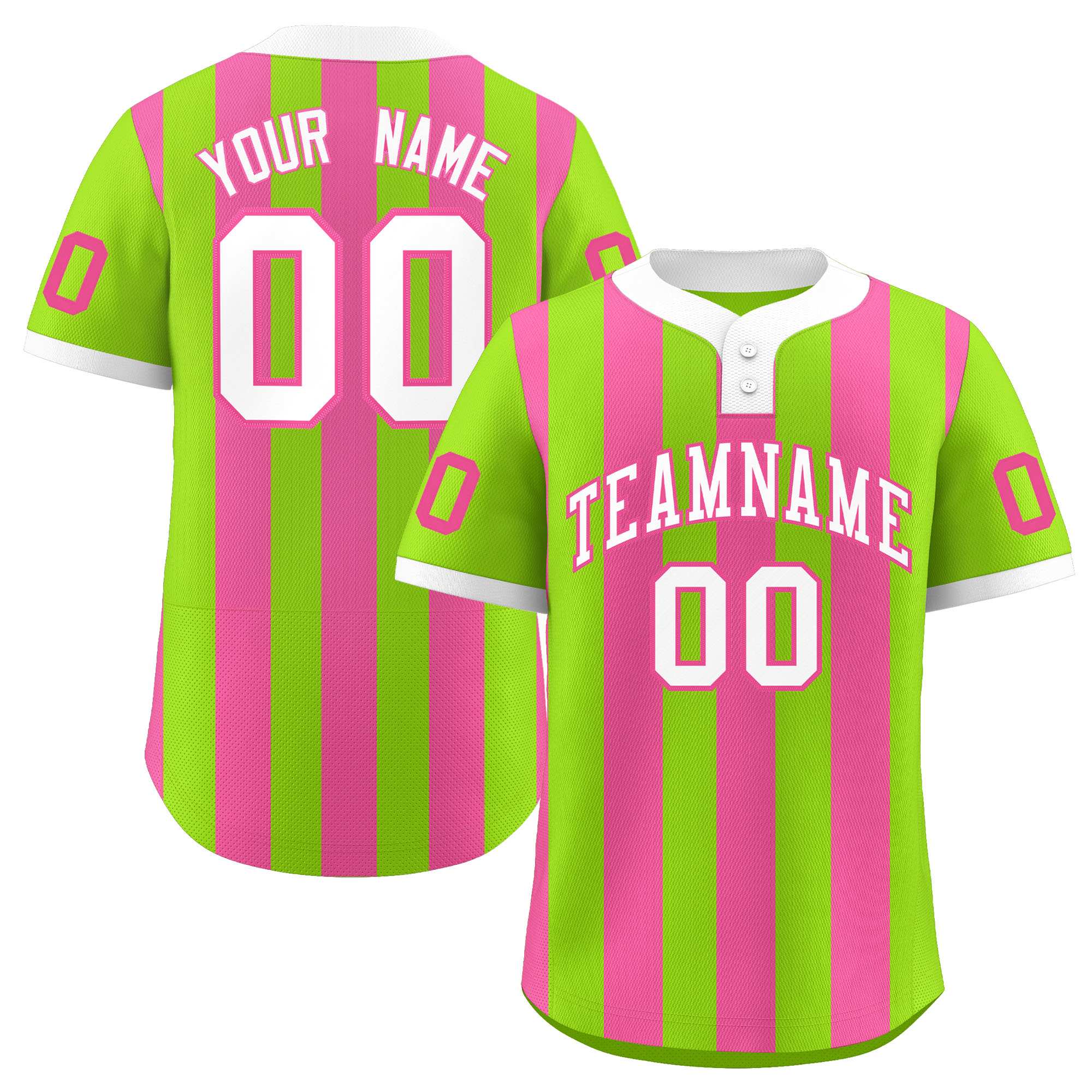 Custom Neon Green Pink Stripe Fashion Authentic Two-Button Softball Jersey