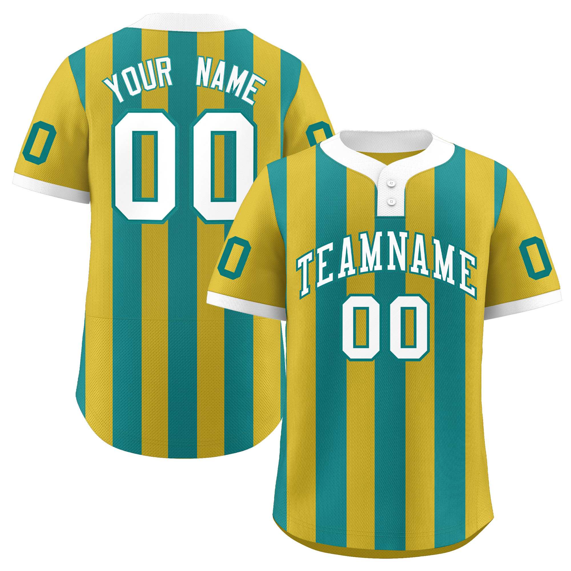 Custom Old Gold Aqua Stripe Fashion Authentic Two-Button Baseball Jersey| KXKSHOP
