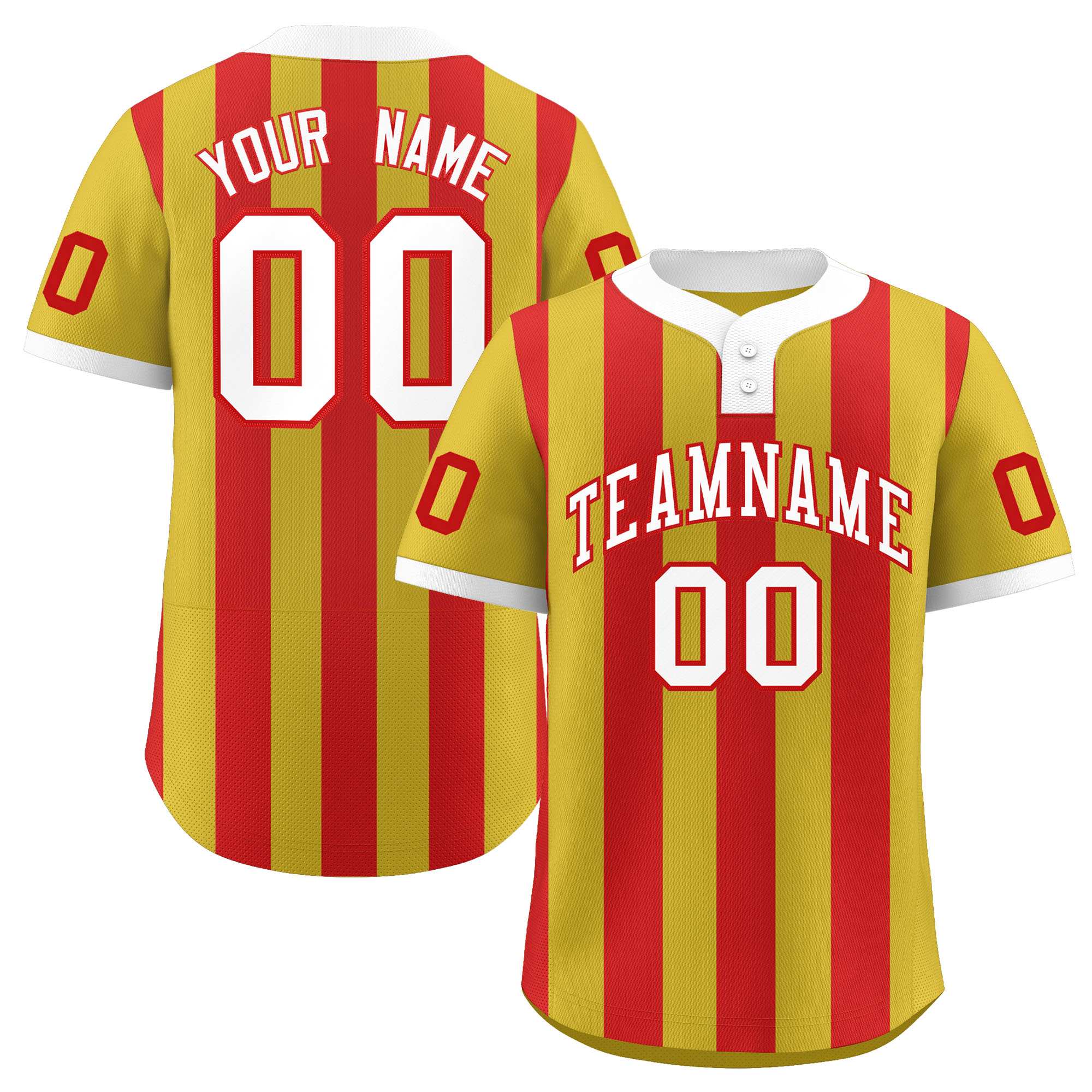 Custom Old Gold Red Stripe Fashion Authentic Two-Button Baseball Jersey| KXKSHOP