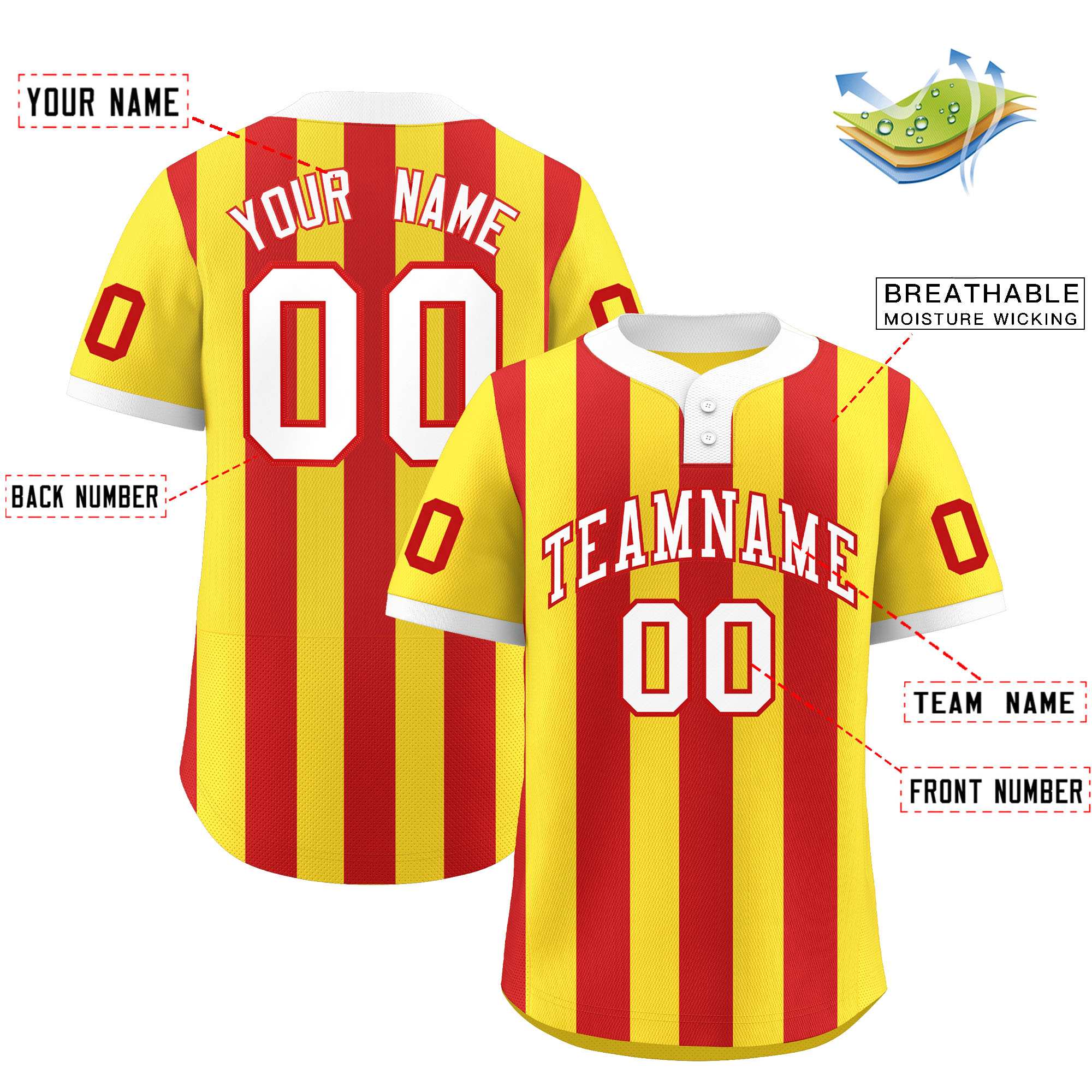 Custom Gold Red Stripe Fashion Authentic Two-Button Baseball Jersey| KXKSHOP