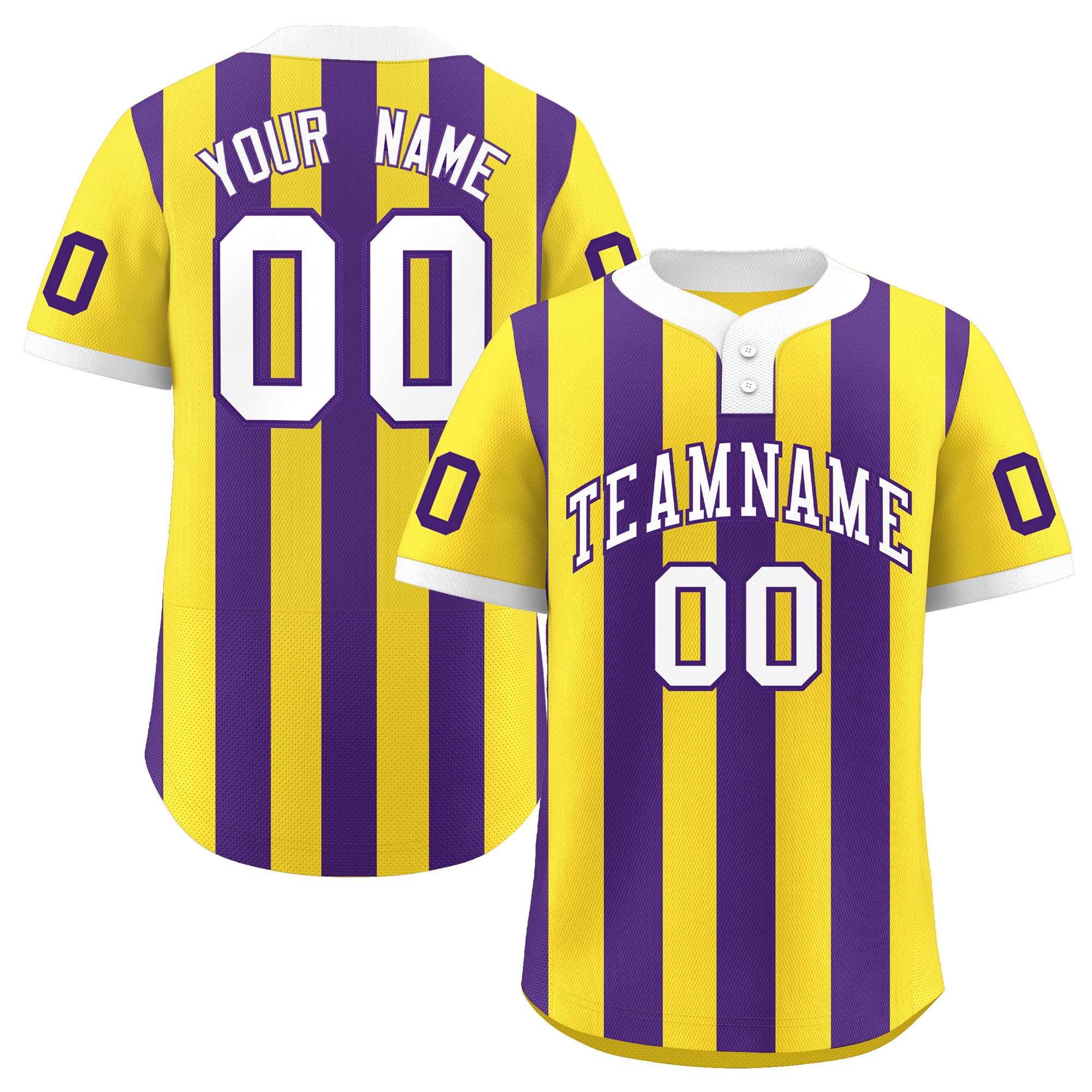 Custom Gold Purple Stripe Fashion Authentic Two-Button Baseball Jersey| KXKSHOP