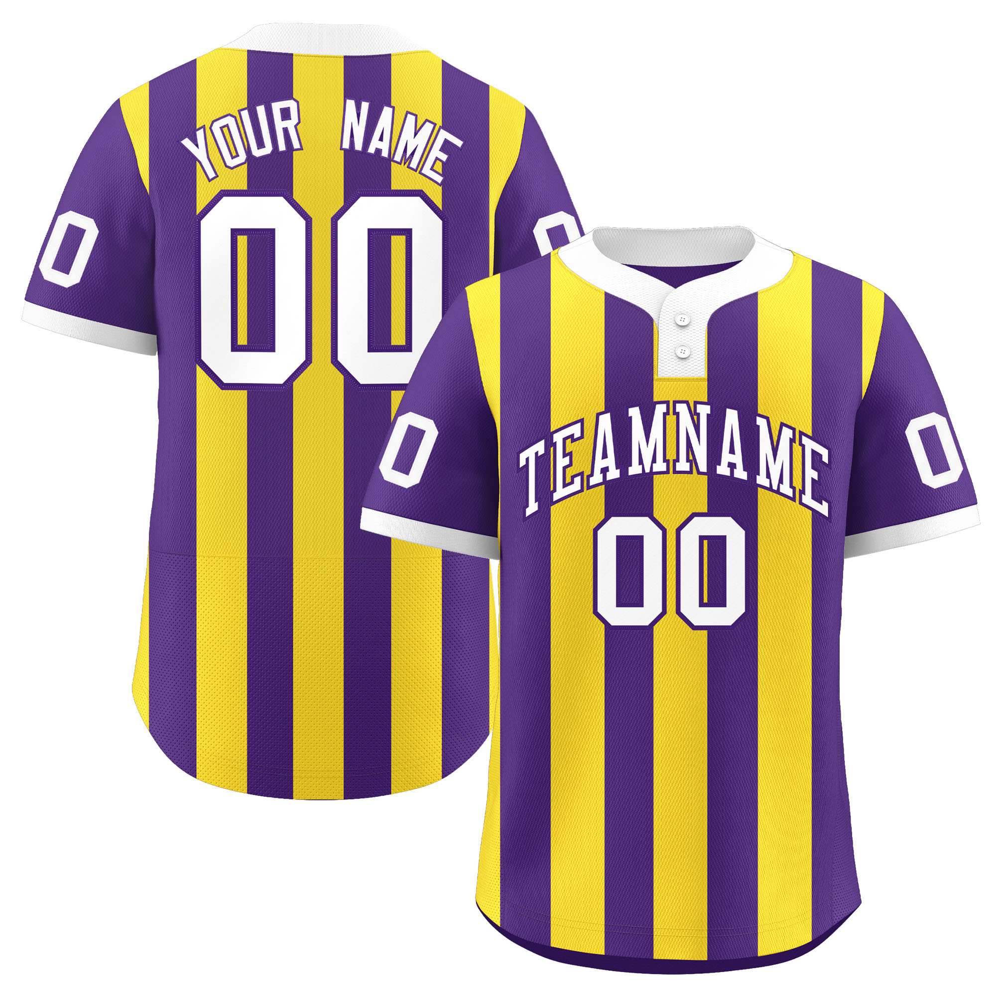 Custom Purple Gold Stripe Fashion Authentic Two-Button Baseball Jersey| KXKSHOP