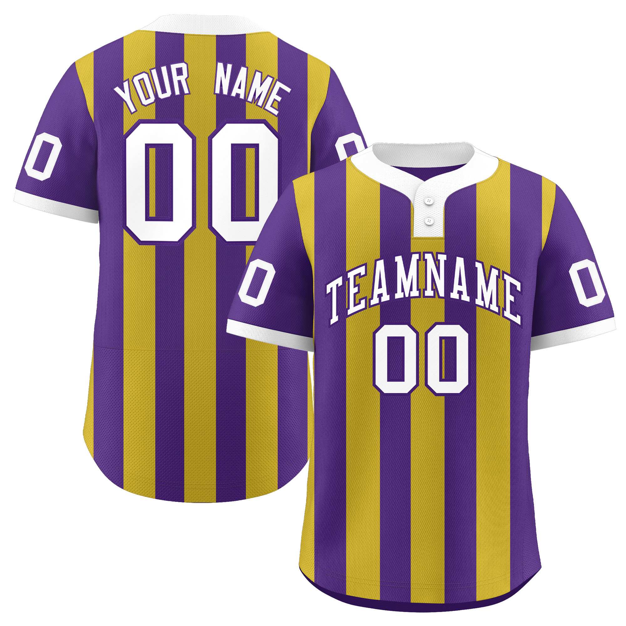 Custom Purple Old Gold Stripe Fashion Authentic Two-Button Baseball Jersey| KXKSHOP