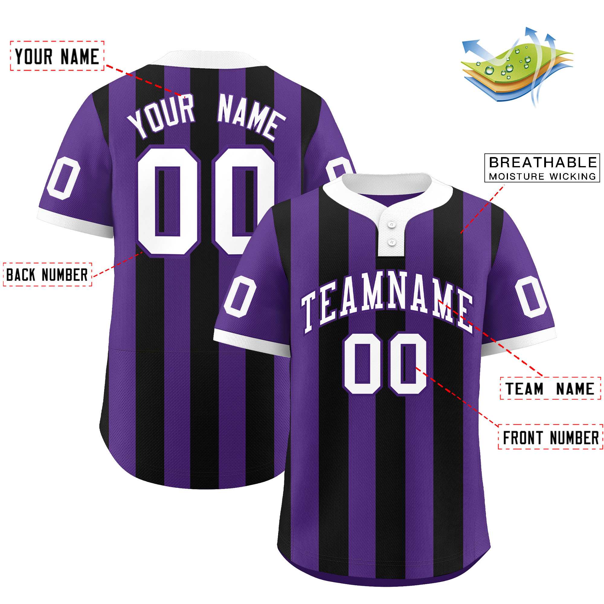 Custom Purple Black Stripe Fashion Authentic Two-Button Baseball Jersey| KXKSHOP