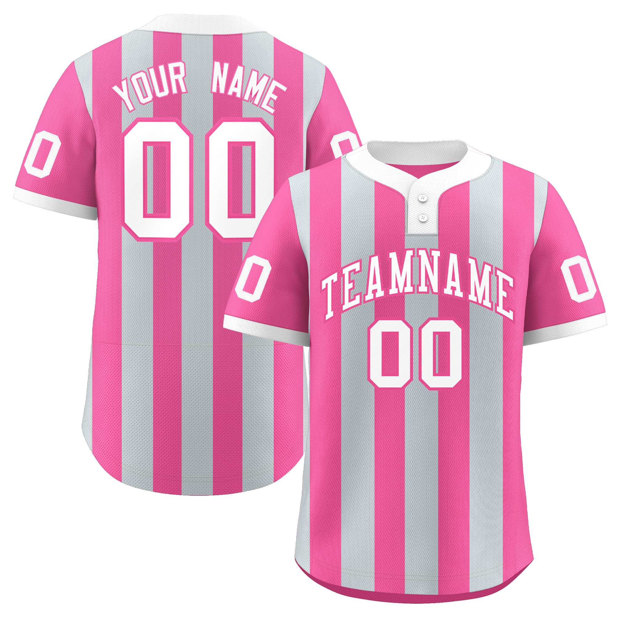Custom Silver Pink Stripe Fashion Authentic Two-Button Baseball Jersey| KXKSHOP