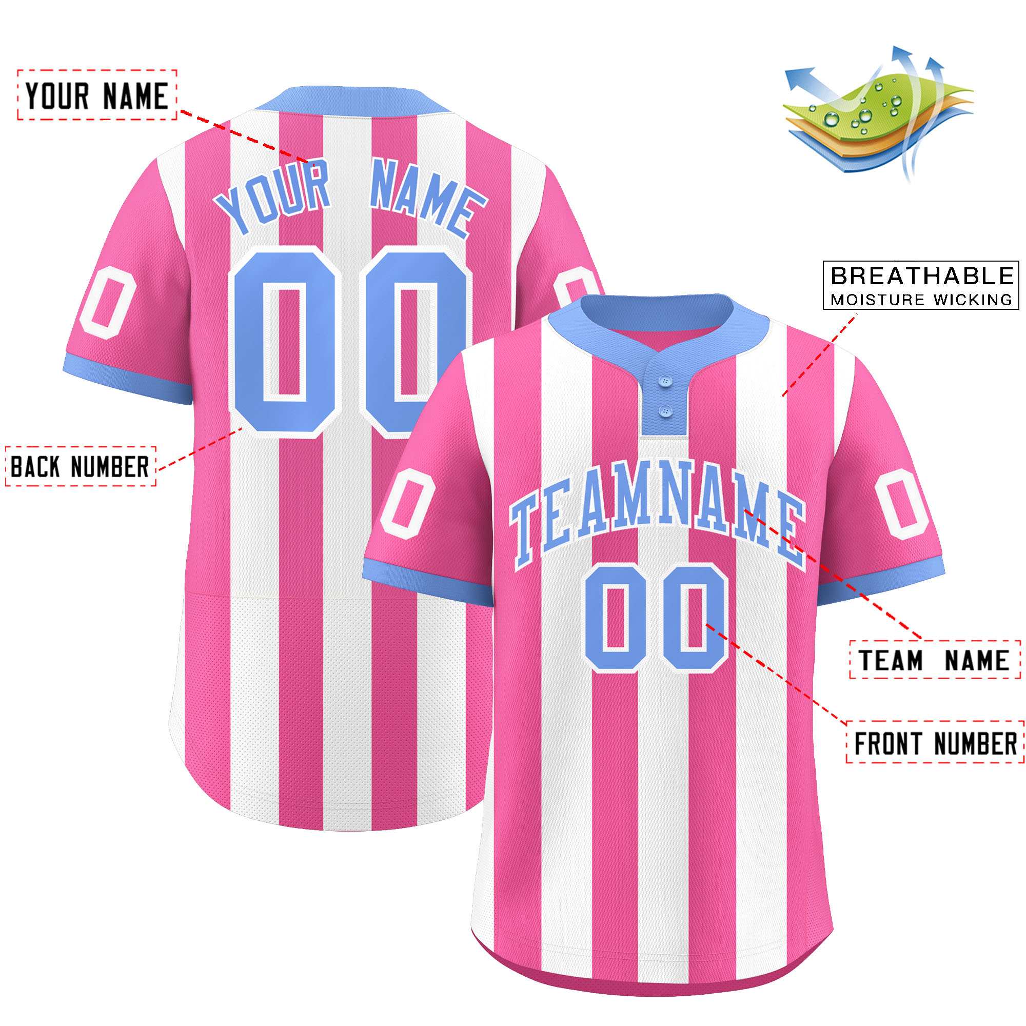 Custom Pink White Stripe Fashion Authentic Two-Button Baseball Jersey| KXKSHOP