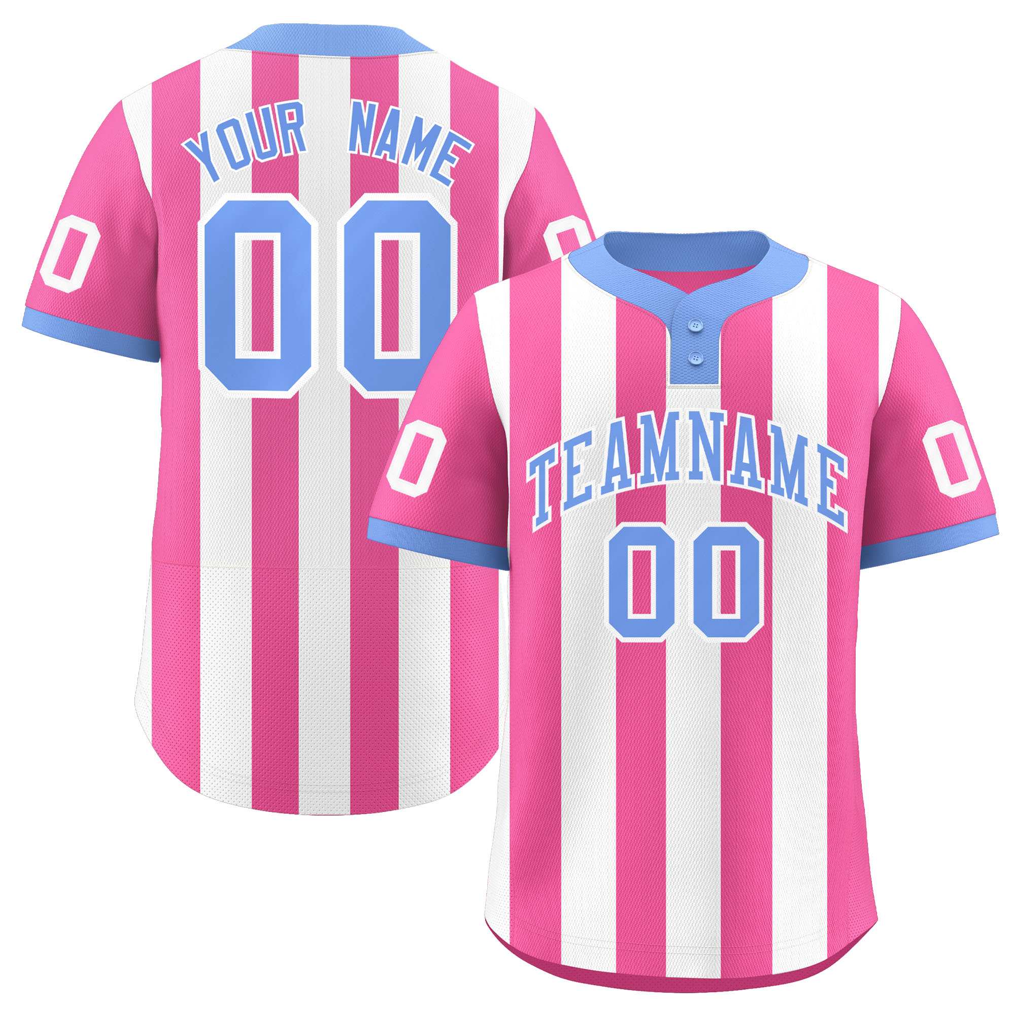 Custom Pink White Stripe Fashion Authentic Two-Button Softball Jersey