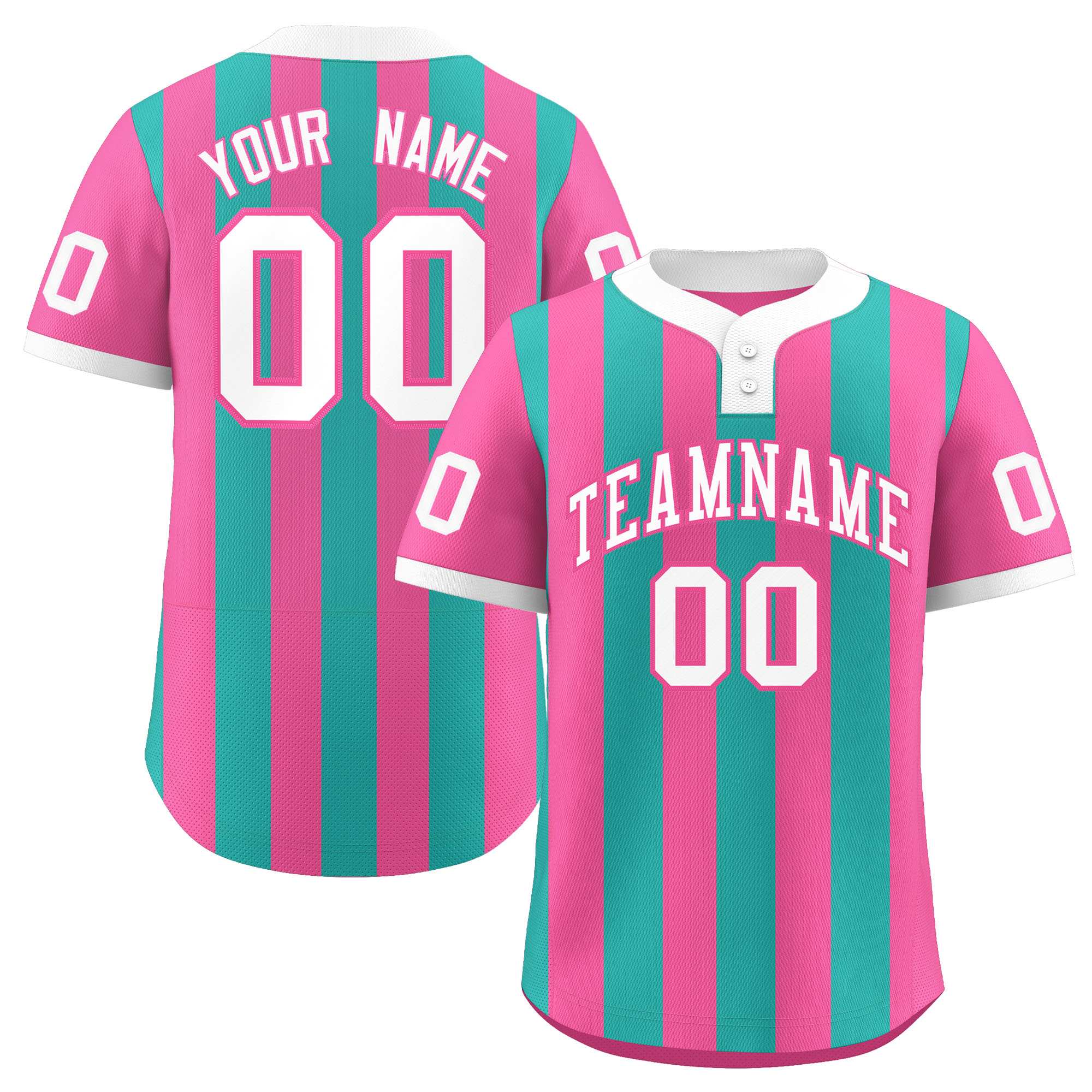 Custom Pink Aqua Stripe Fashion Authentic Two-Button Baseball Jersey| KXKSHOP