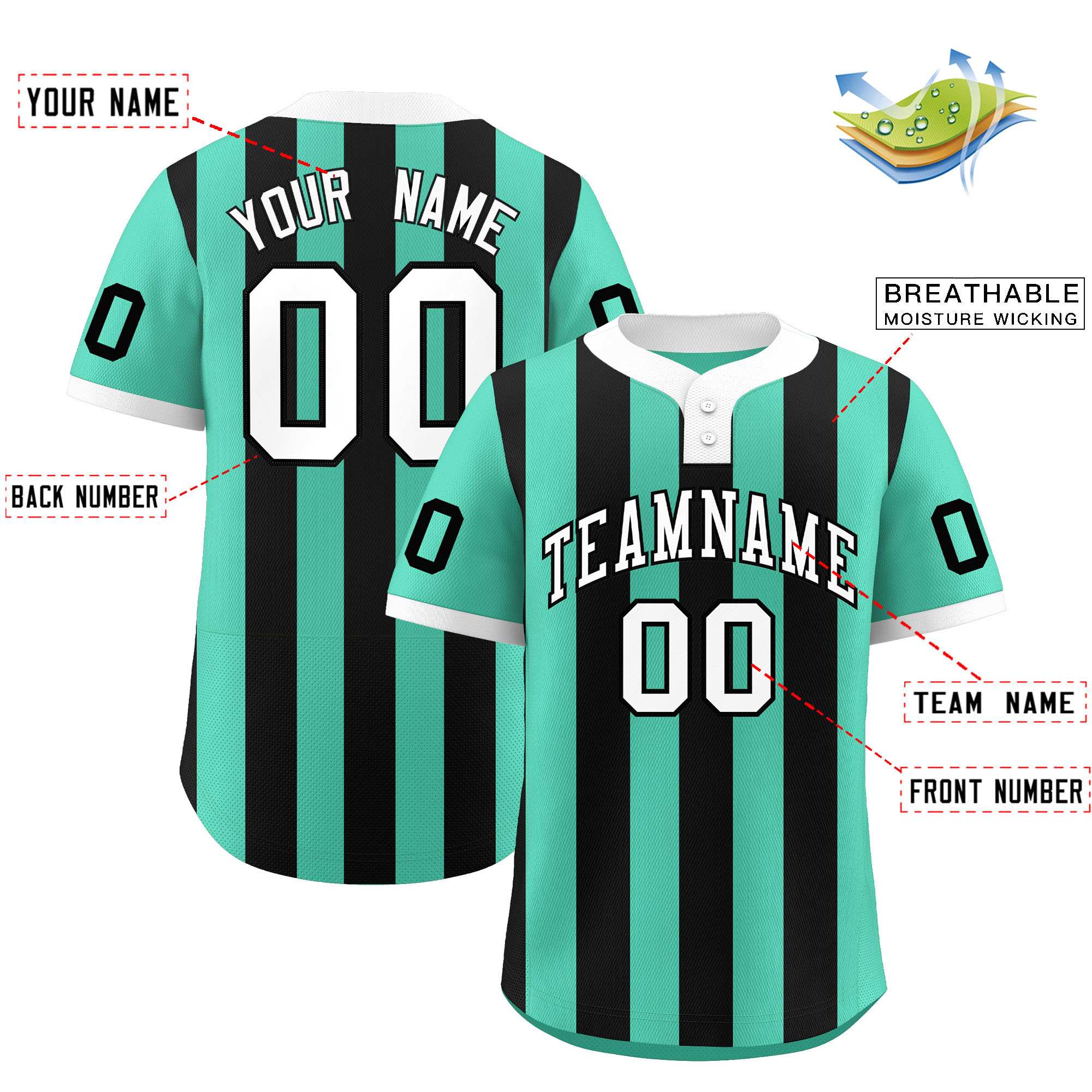 Custom Bright Green Black Stripe Fashion Authentic Two-Button Baseball Jersey| KXKSHOP