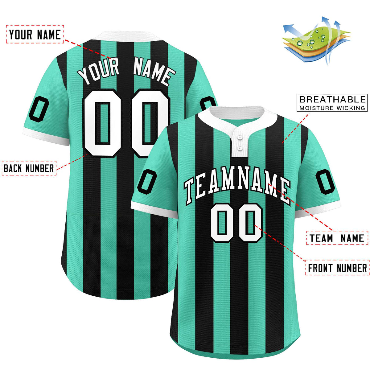 Custom Bright Green Black Stripe Fashion Authentic Two-Button Softball Jersey