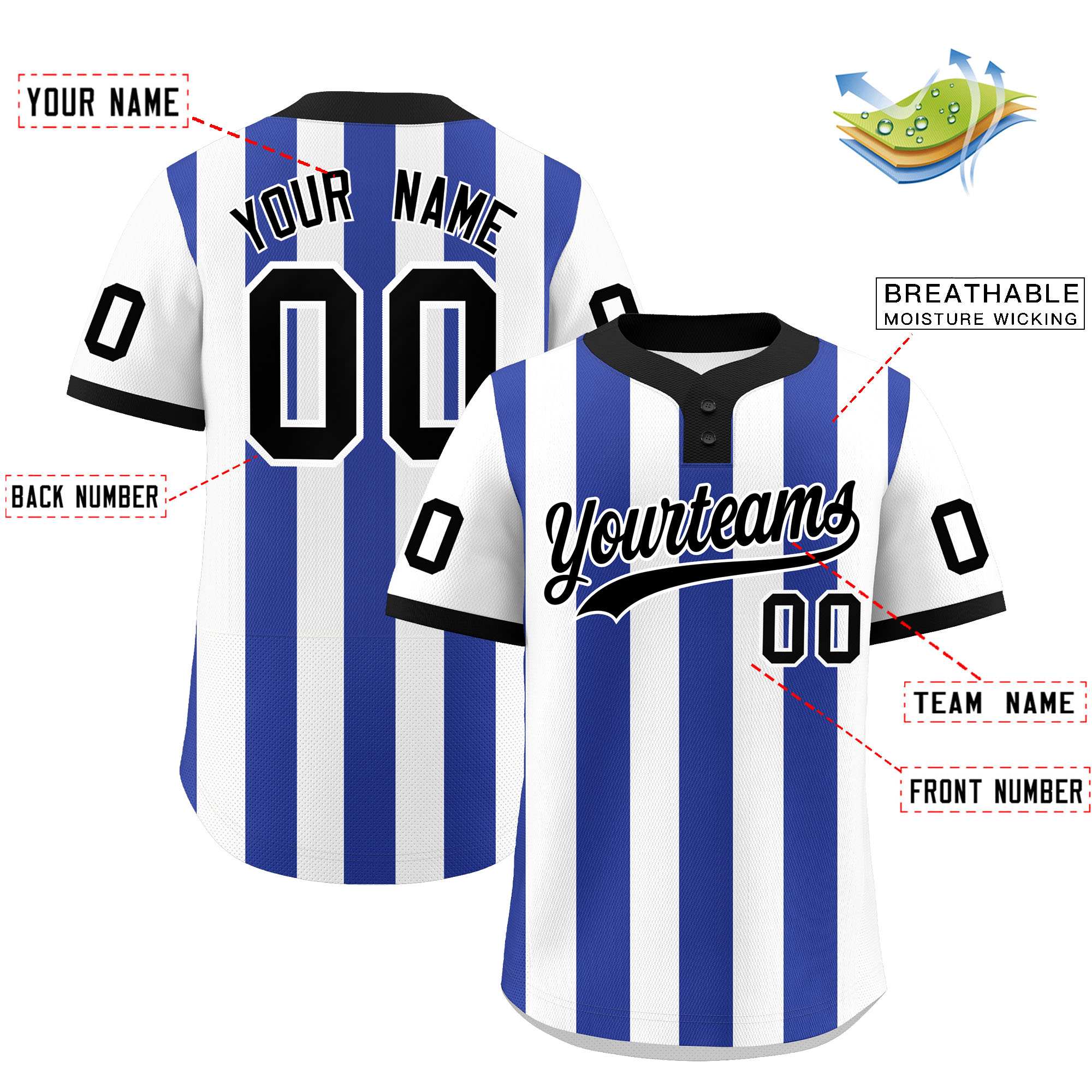 Custom White Royal Stripe Fashion Authentic Two-Button Baseball Jersey| KXKSHOP