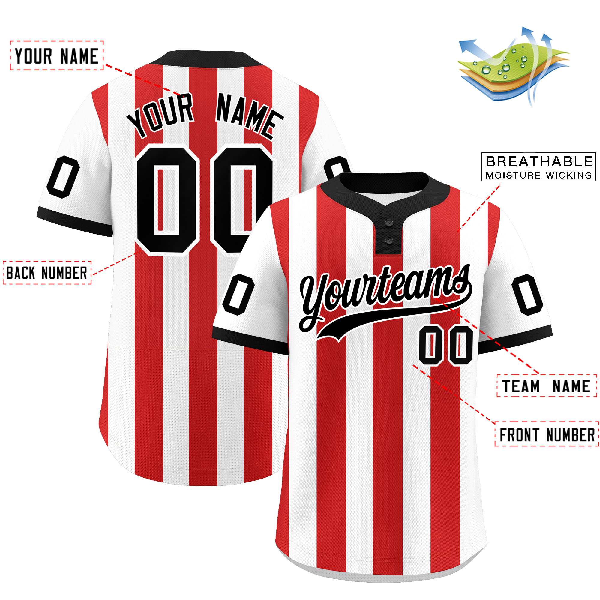Custom White Red Stripe Fashion Authentic Two-Button Baseball Jersey| KXKSHOP