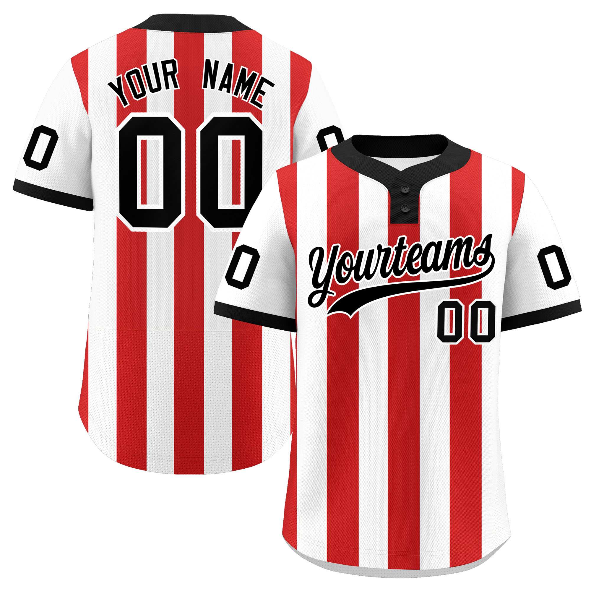 Custom White Red Stripe Fashion Authentic Two-Button Baseball Jersey| KXKSHOP