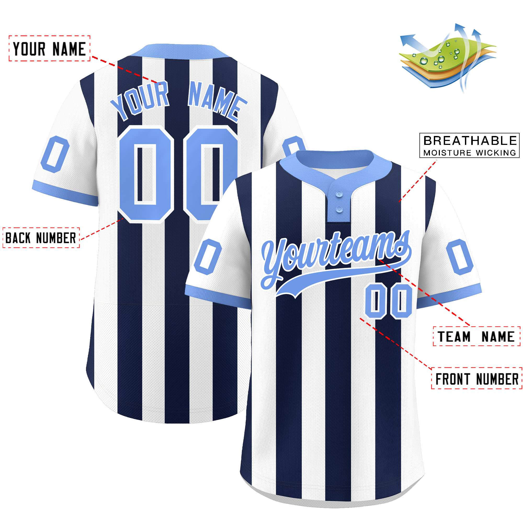 Custom White Navy Stripe Fashion Authentic Two-Button Baseball Jersey| KXKSHOP