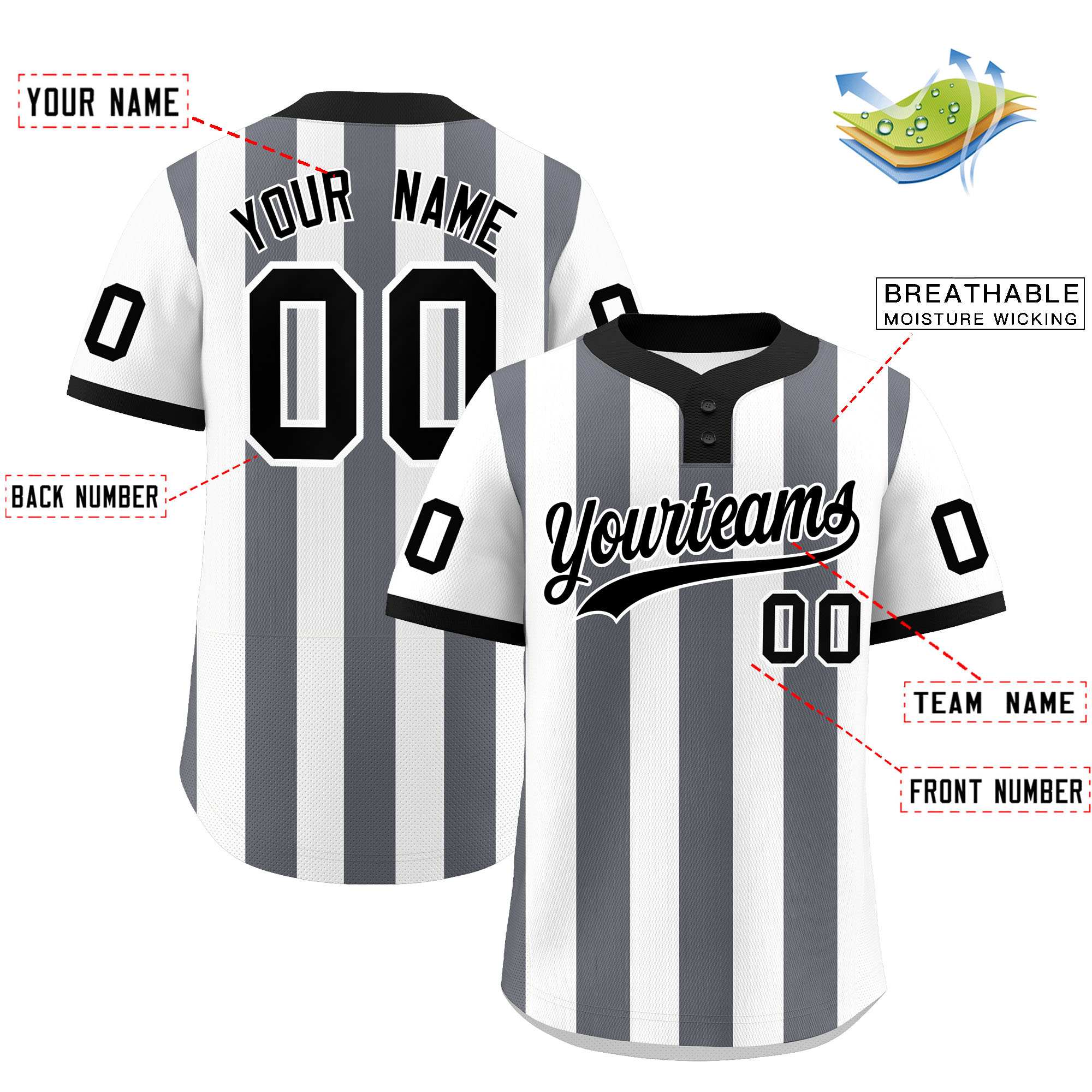 Custom White Dark Gray Stripe Fashion Authentic Two-Button Baseball Jersey| KXKSHOP