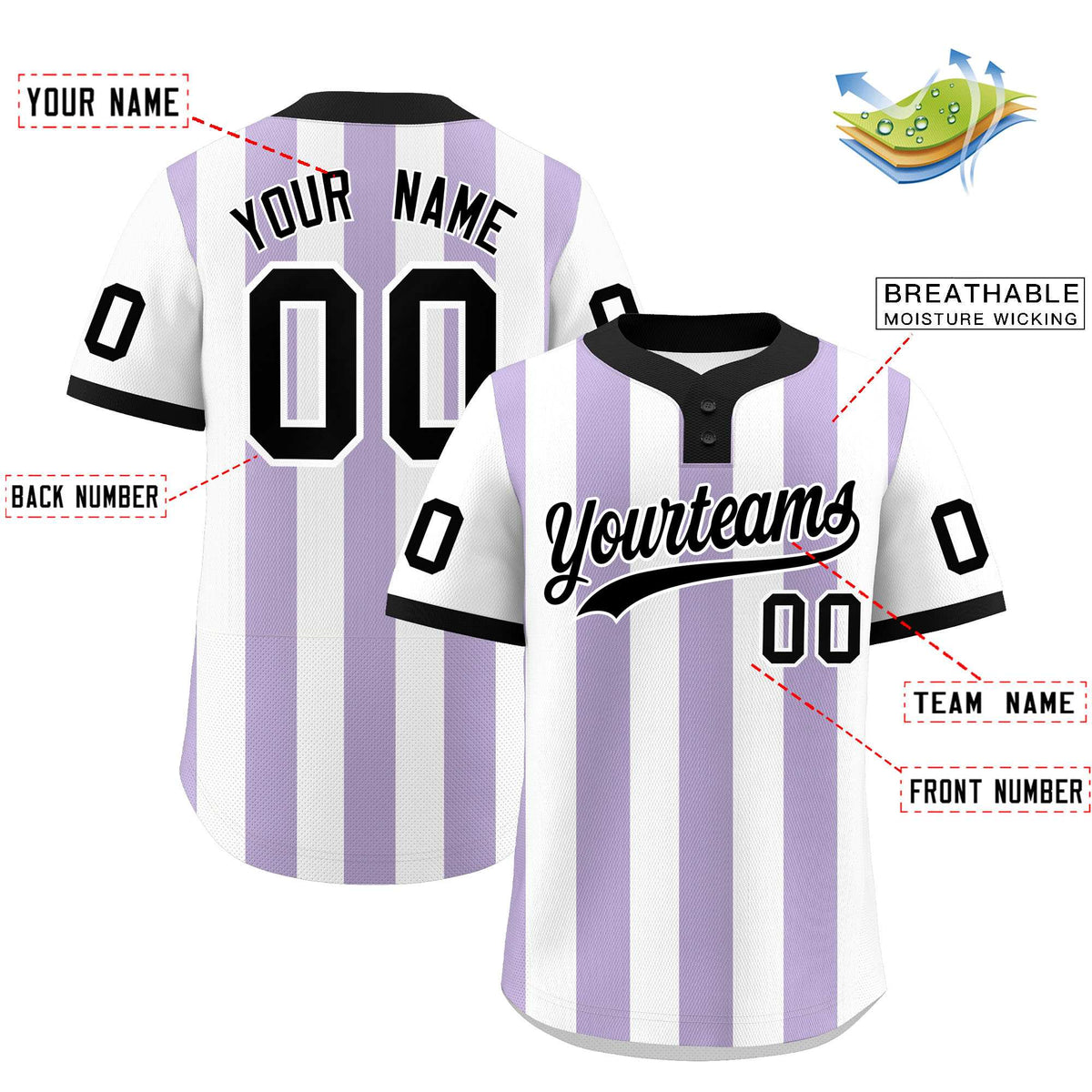 Custom White Light Purple Stripe Fashion Authentic Two-Button Softball Jersey