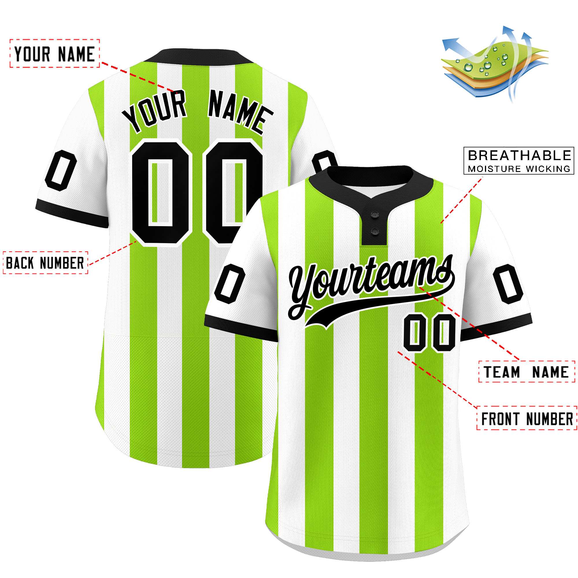 Custom White Neon Green Stripe Fashion Authentic Two-Button Baseball Jersey| KXKSHOP