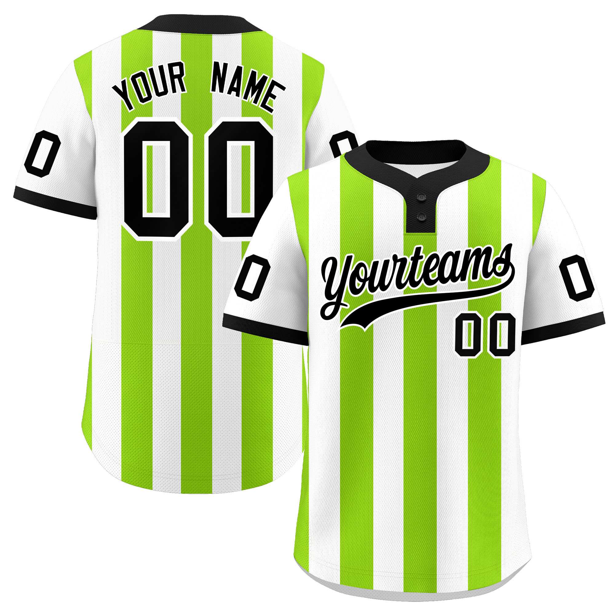Custom White Neon Green Stripe Fashion Authentic Two-Button Baseball Jersey| KXKSHOP