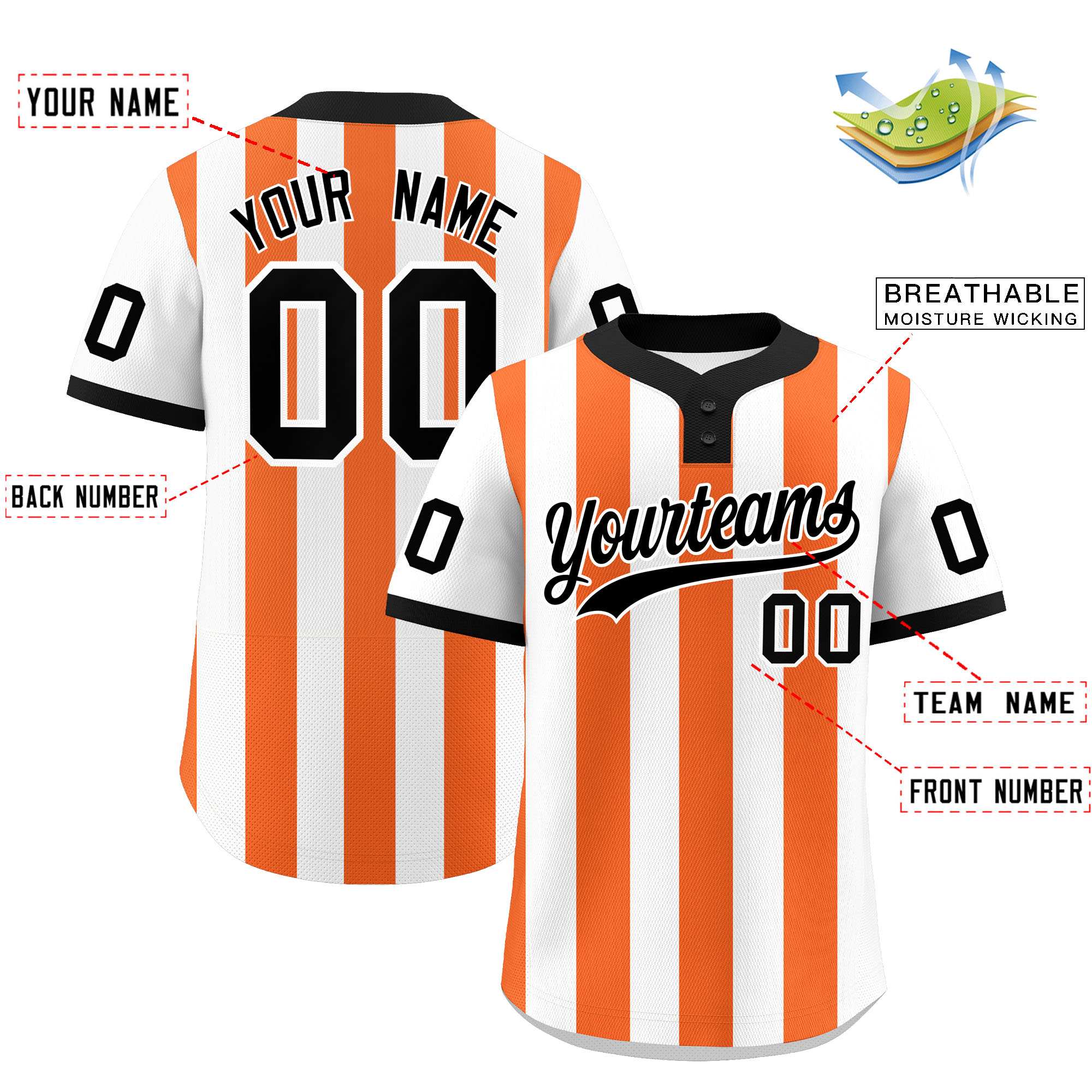 Custom White Orange Stripe Fashion Authentic Two-Button Baseball Jersey| KXKSHOP