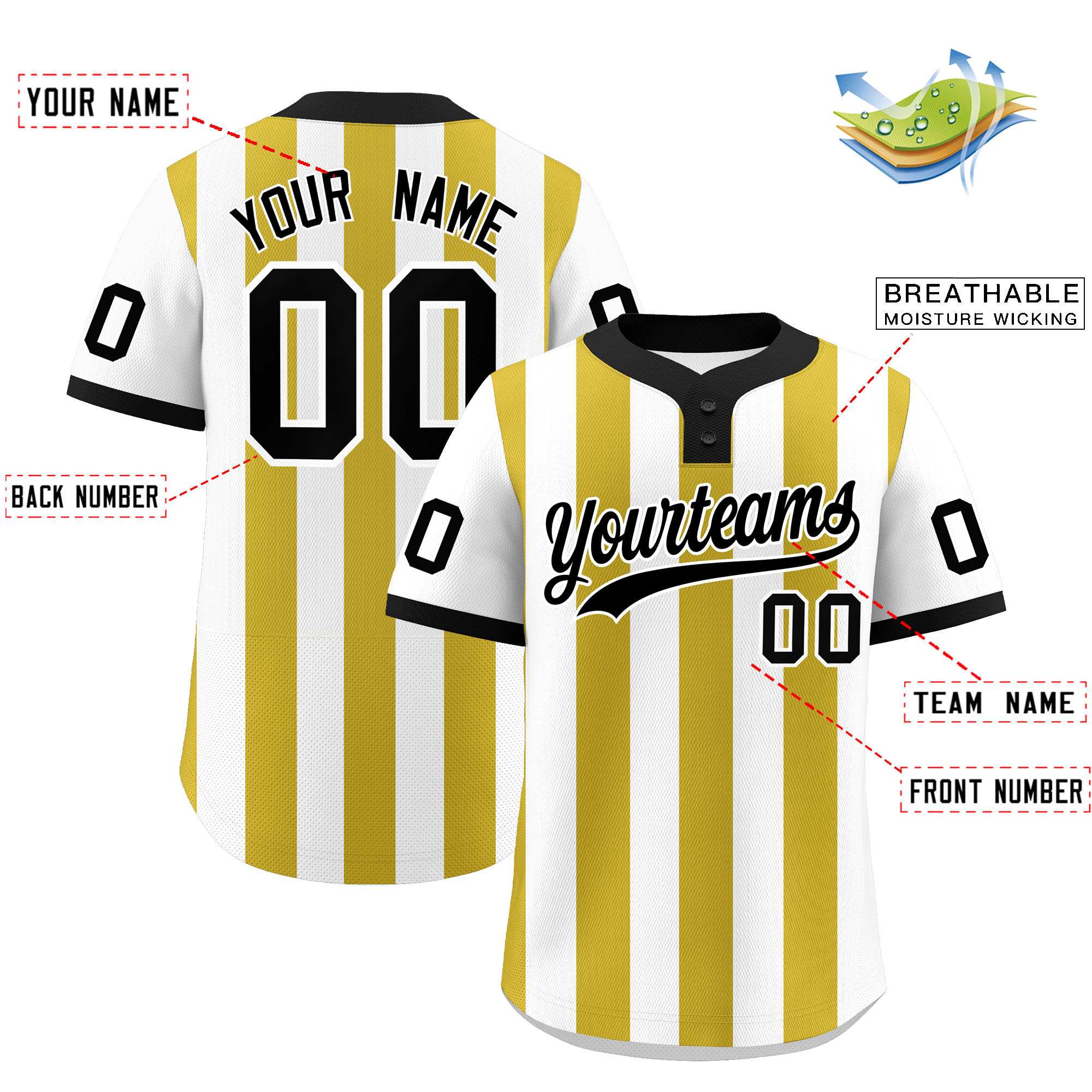 Custom White Old Gold Stripe Fashion Authentic Two-Button Baseball Jersey| KXKSHOP