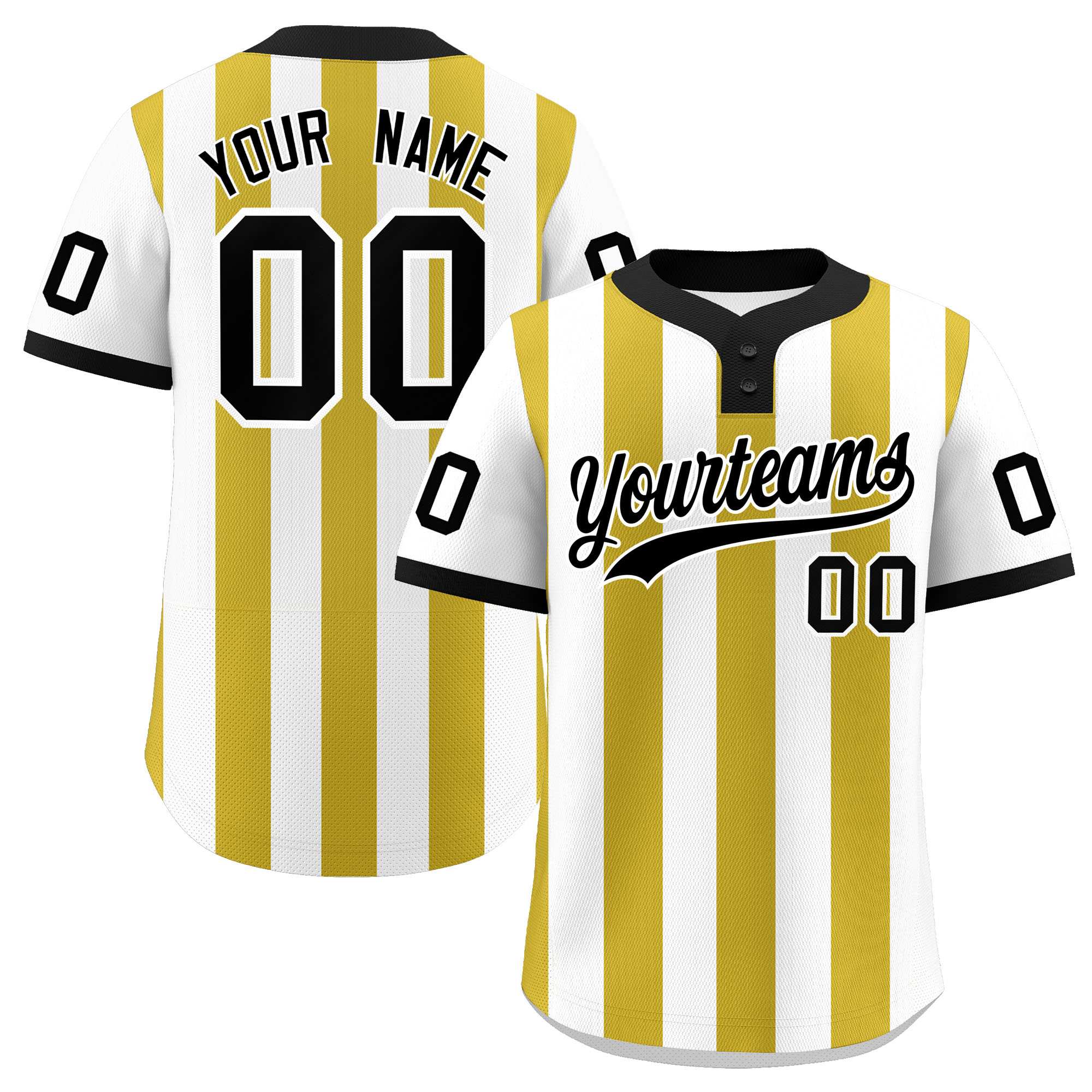 Custom White Old Gold Stripe Fashion Authentic Two-Button Baseball Jersey| KXKSHOP