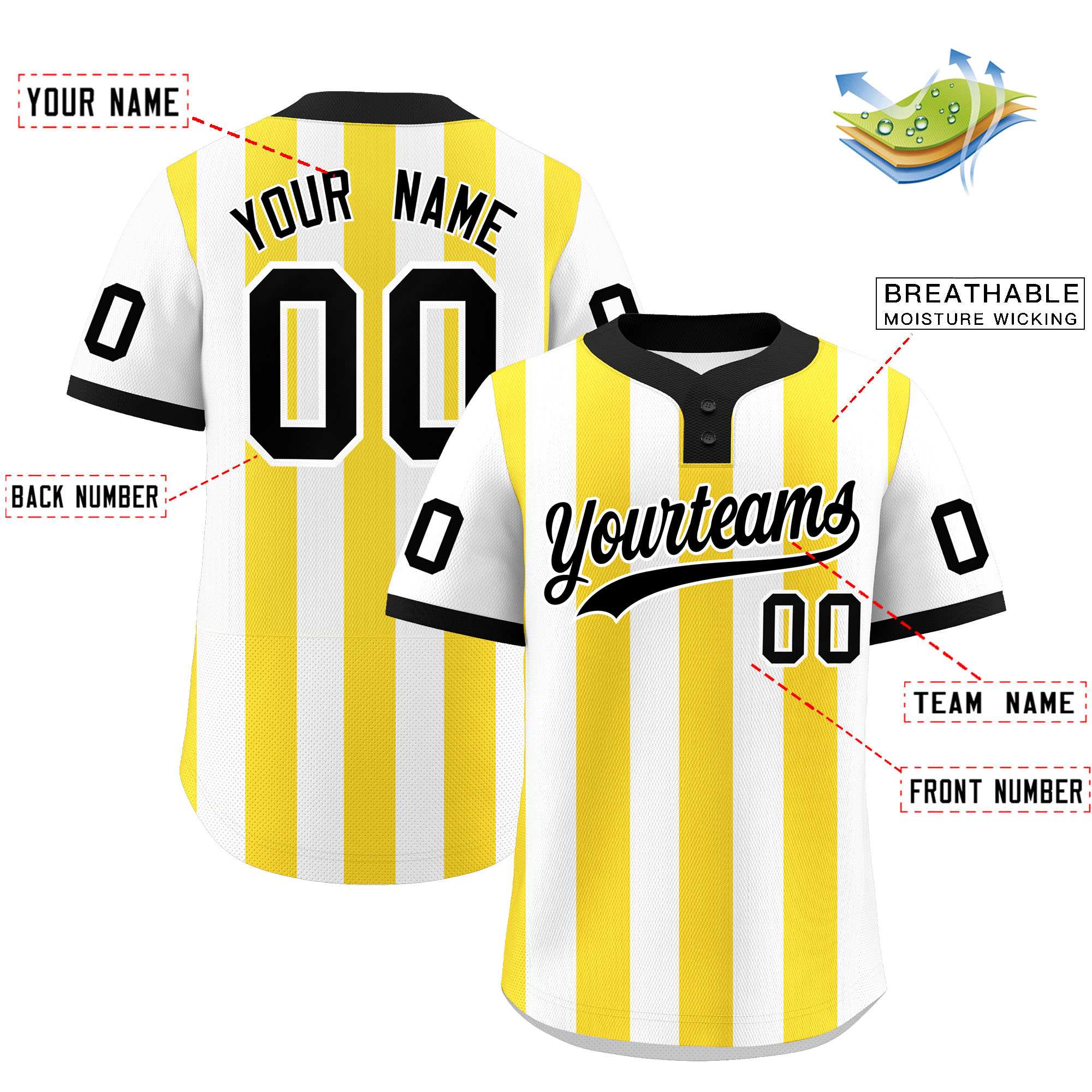Custom White Gold Stripe Fashion Authentic Two-Button Baseball Jersey| KXKSHOP