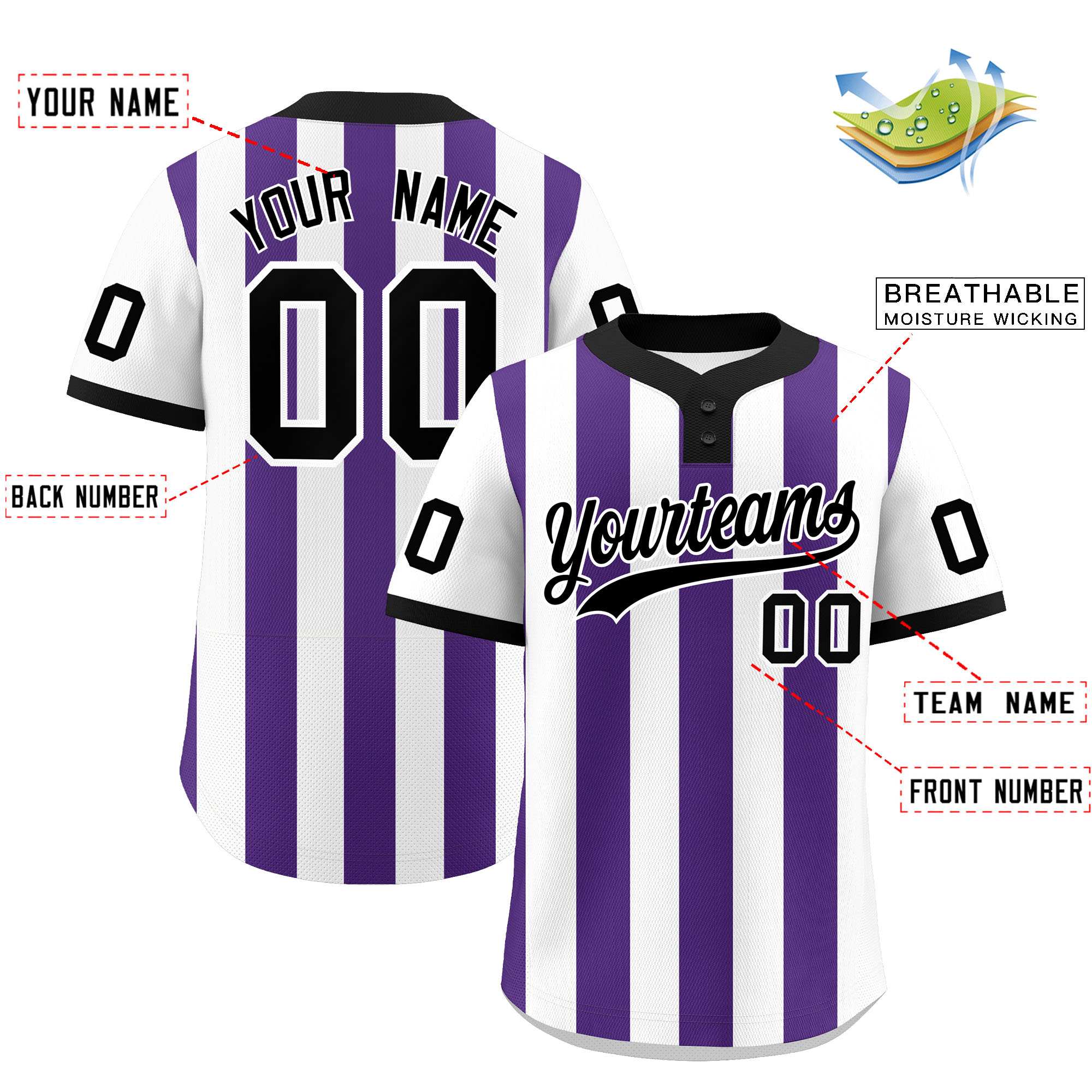 Custom White Purple Stripe Fashion Authentic Two-Button Baseball Jersey| KXKSHOP
