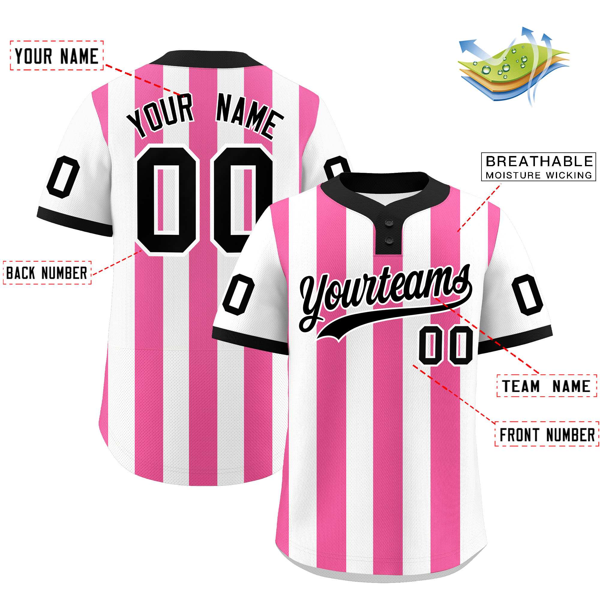Custom White Pink Stripe Fashion Authentic Two-Button Baseball Jersey| KXKSHOP