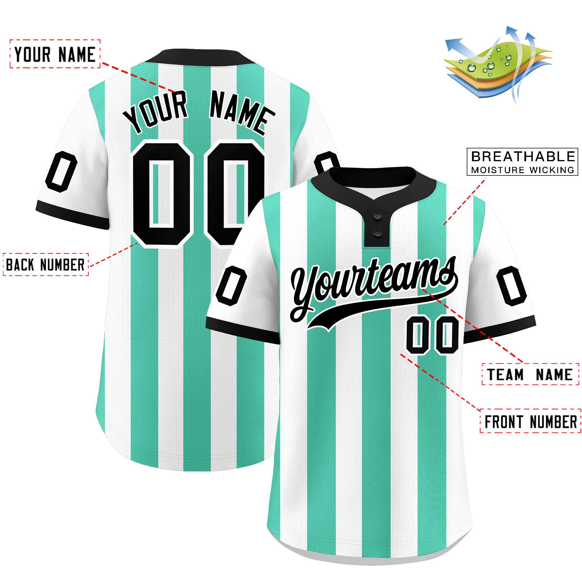 Custom White Bright Green Stripe Fashion Authentic Two-Button Baseball Jersey| KXKSHOP