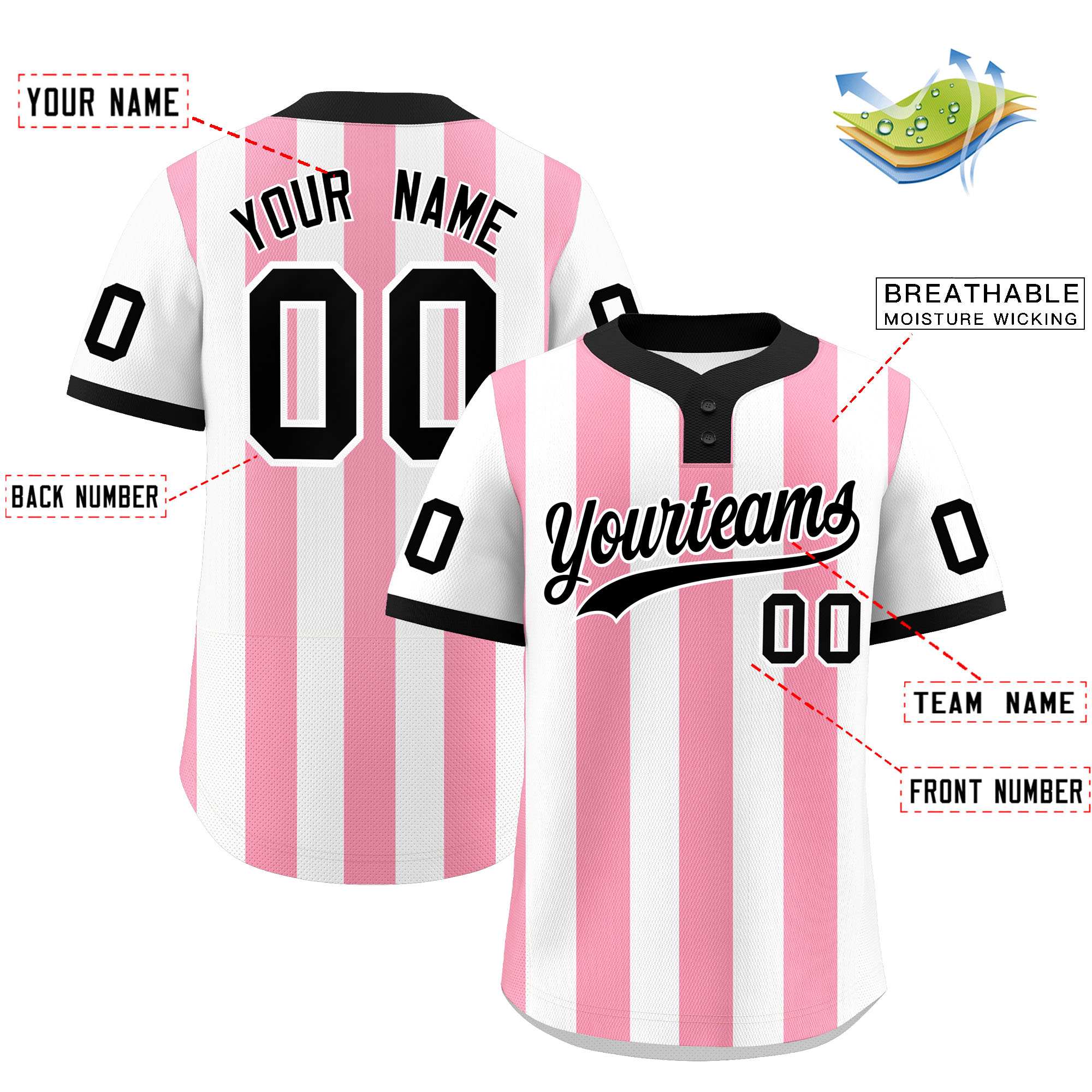 Custom White Light Pink Stripe Fashion Authentic Two-Button Softball Jersey